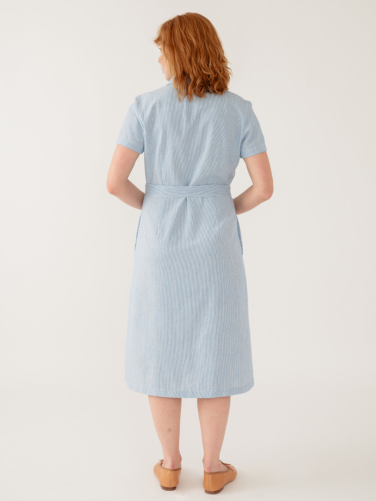 Charlie Dress - Blue Stripe Linen Cotton
