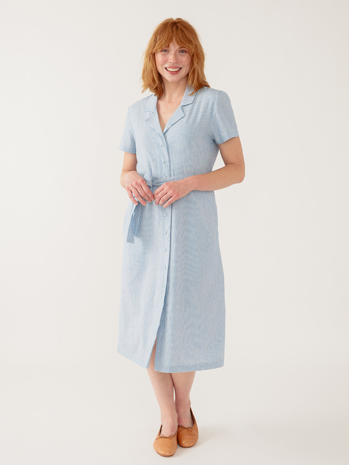 Charlie Dress - Blue Stripe Linen Cotton