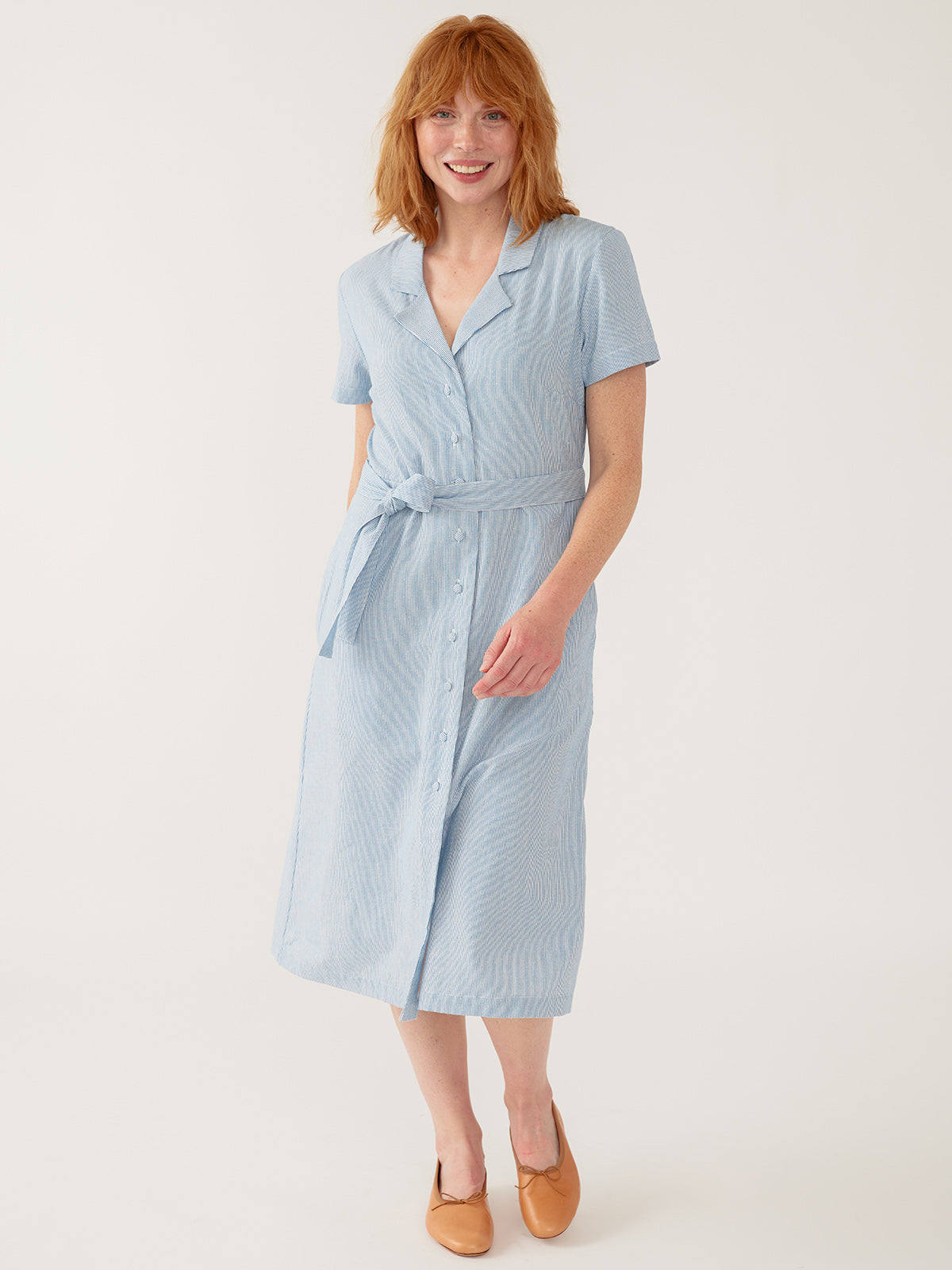 Charlie Dress - Blue Stripe Linen Cotton