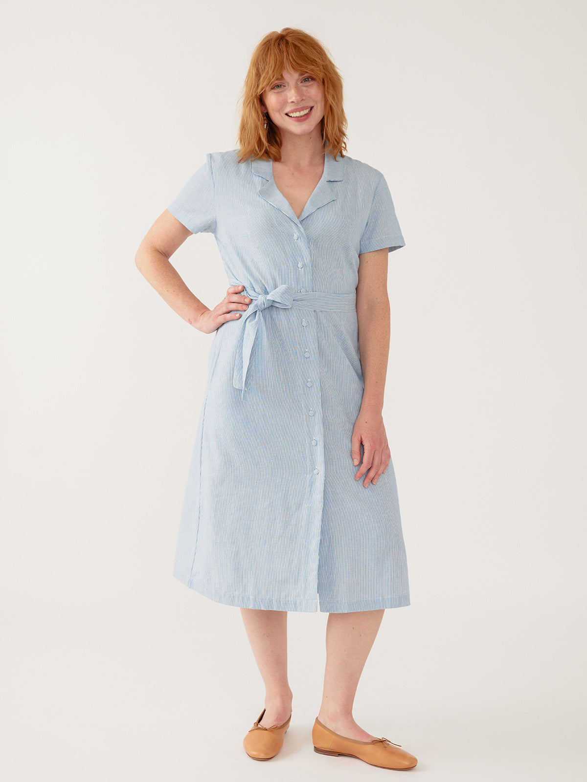 Charlie Dress - Blue Stripe Linen Cotton