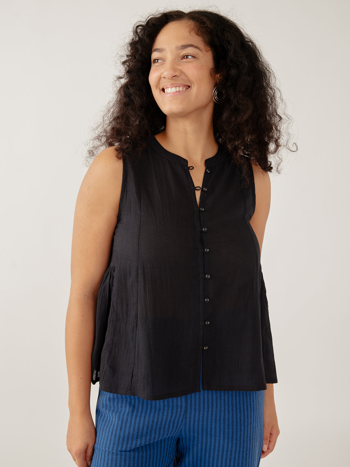 Chloe Top - Black Textured Check
