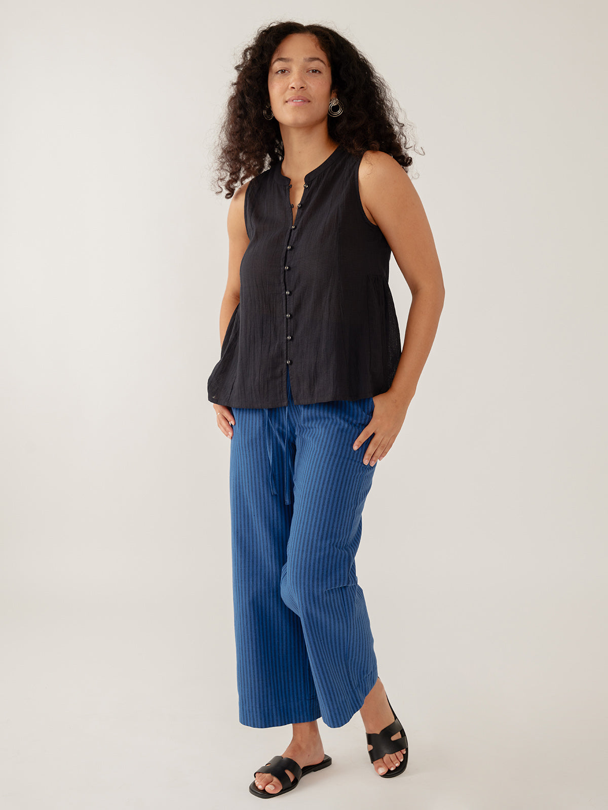 Chloe Top - Black Textured Check