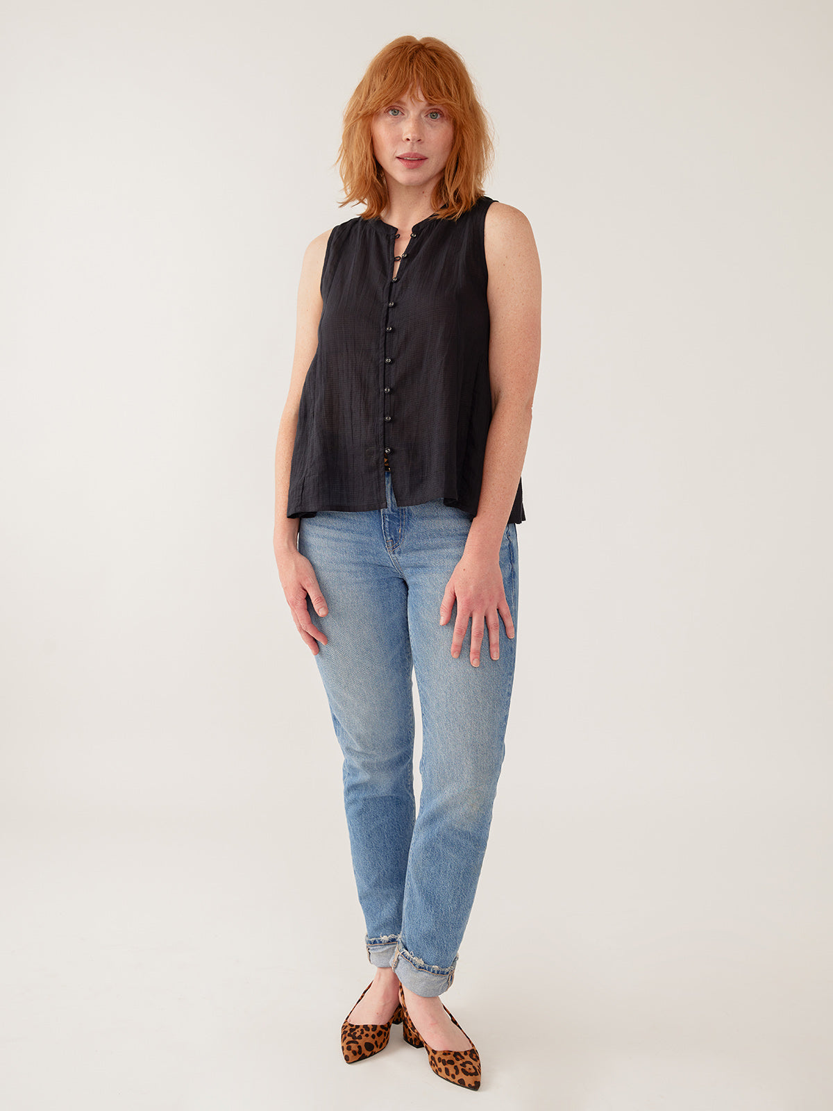 Chloe Top - Black Textured Check
