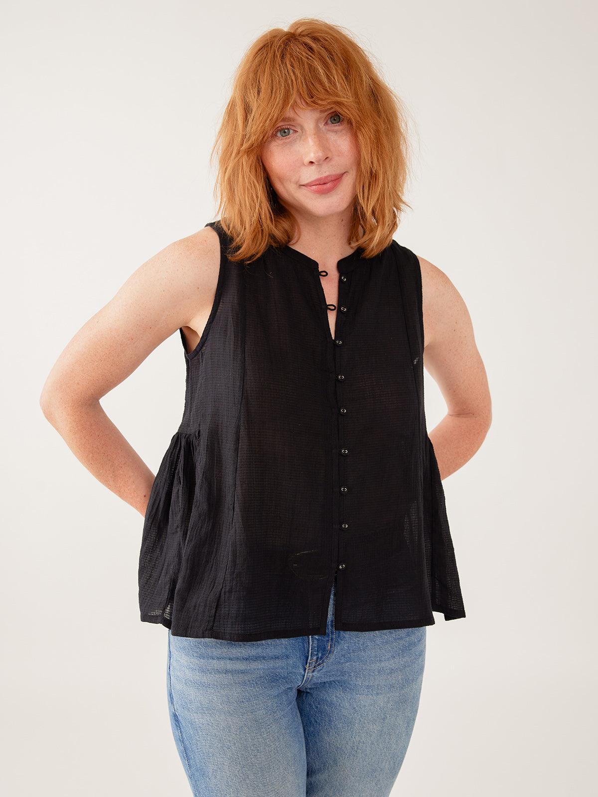 Chloe Top - Black Textured Check