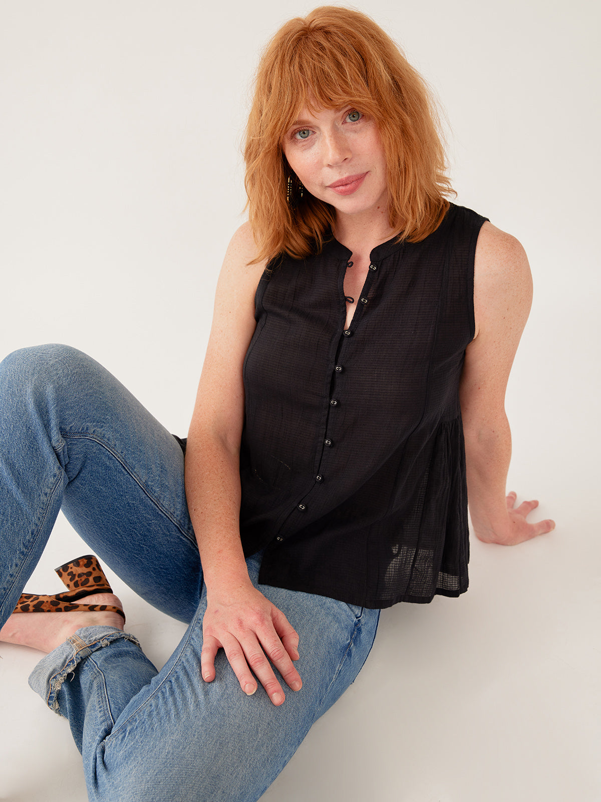 Chloe Top - Black Textured Check