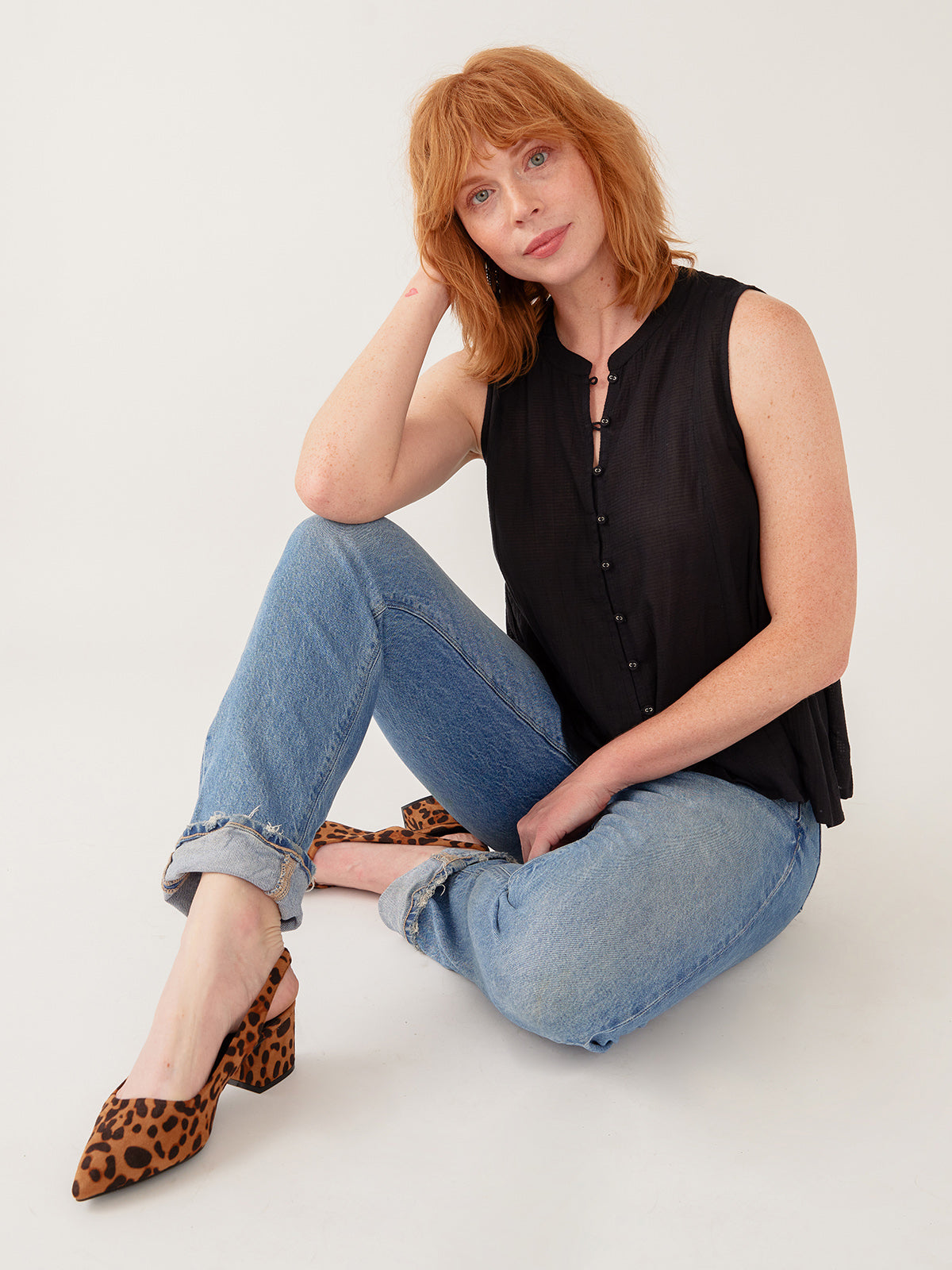Chloe Top - Black Textured Check