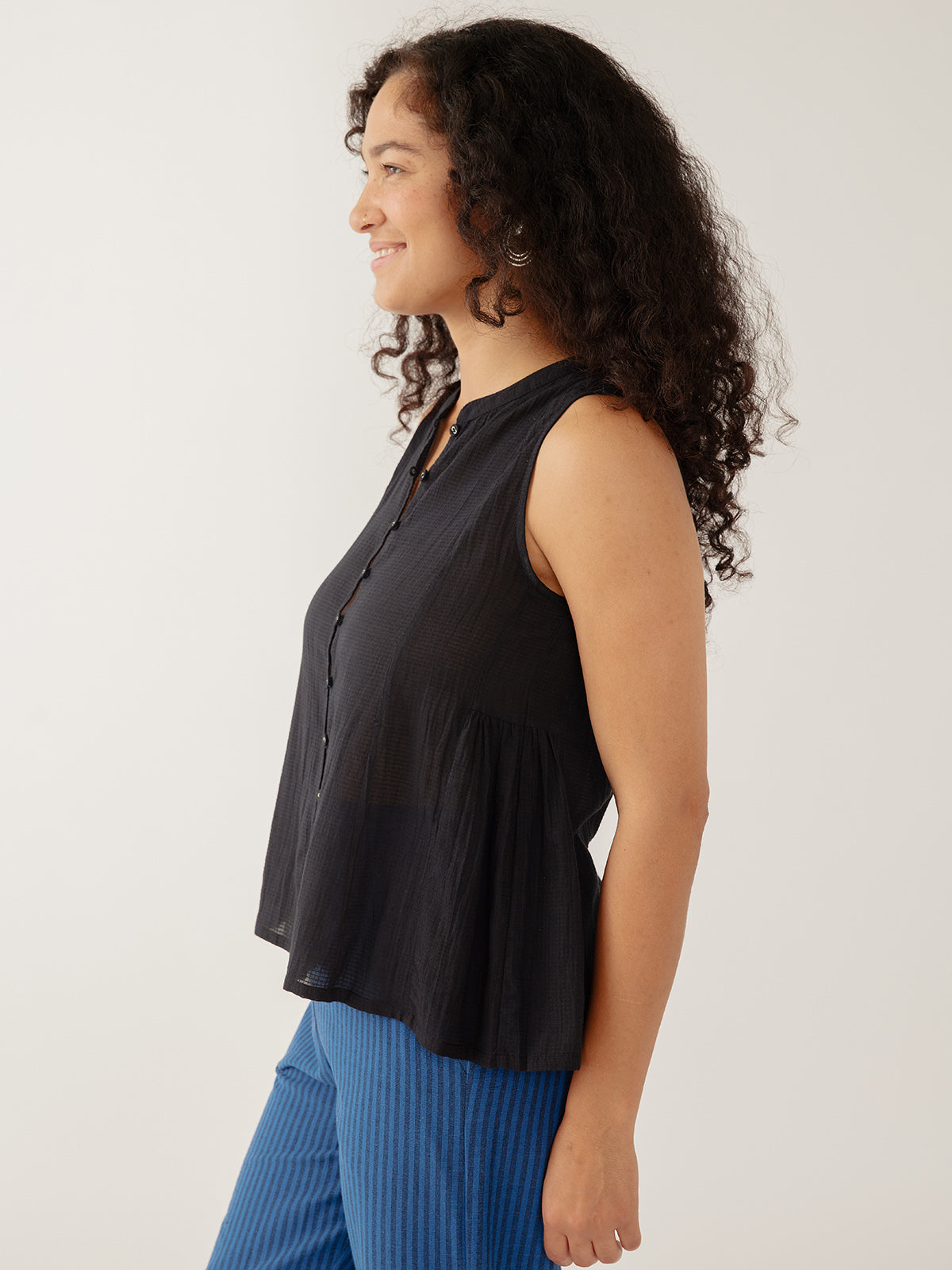Chloe Top - Black Textured Check