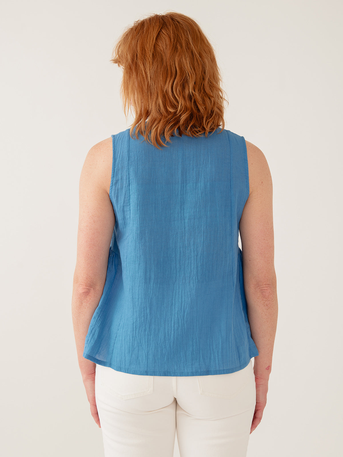 Chloe Top - Cerulean Textured Check