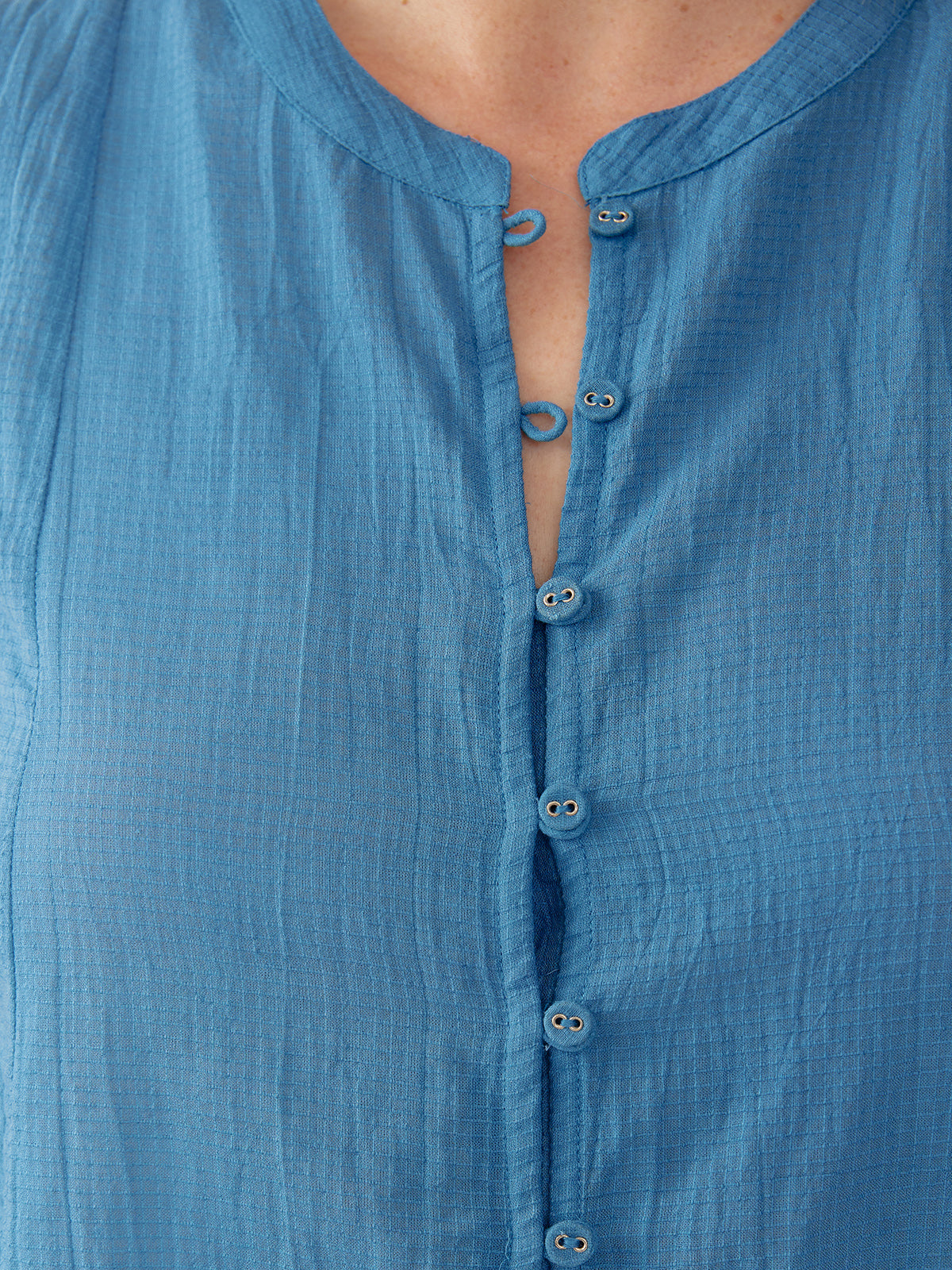 Chloe Top - Cerulean Textured Check