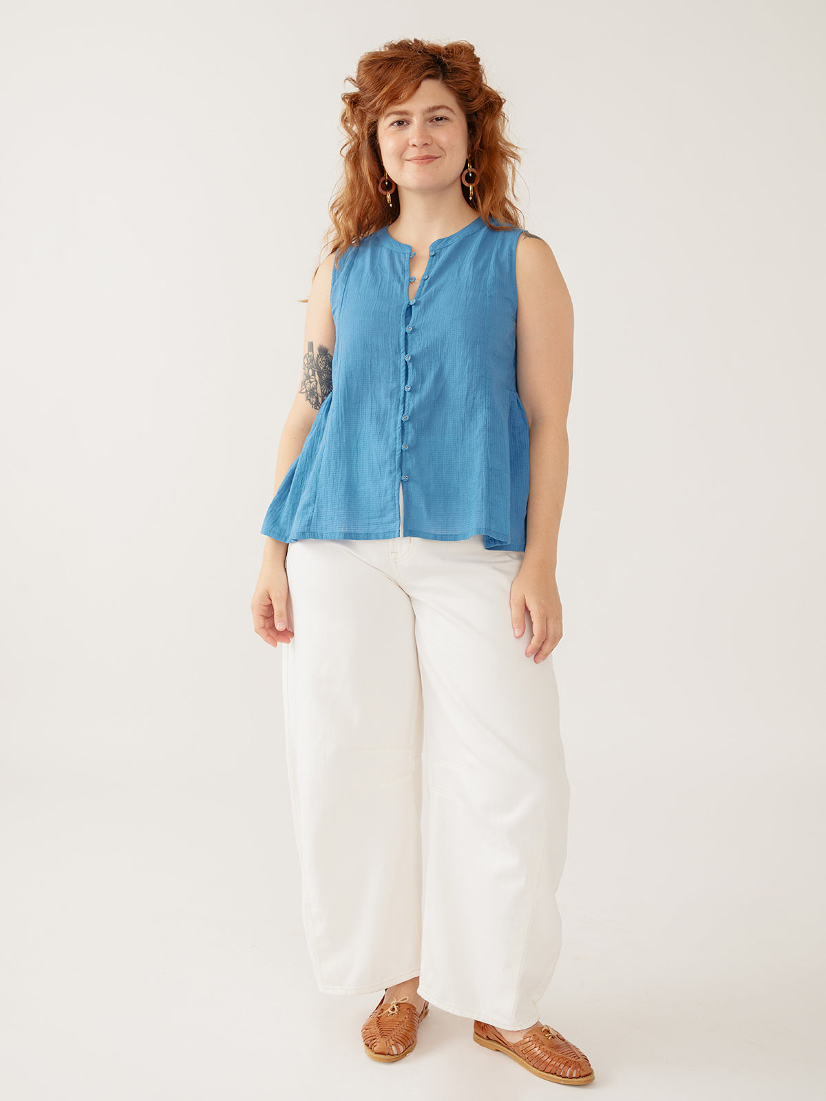 Chloe Top - Cerulean Textured Check