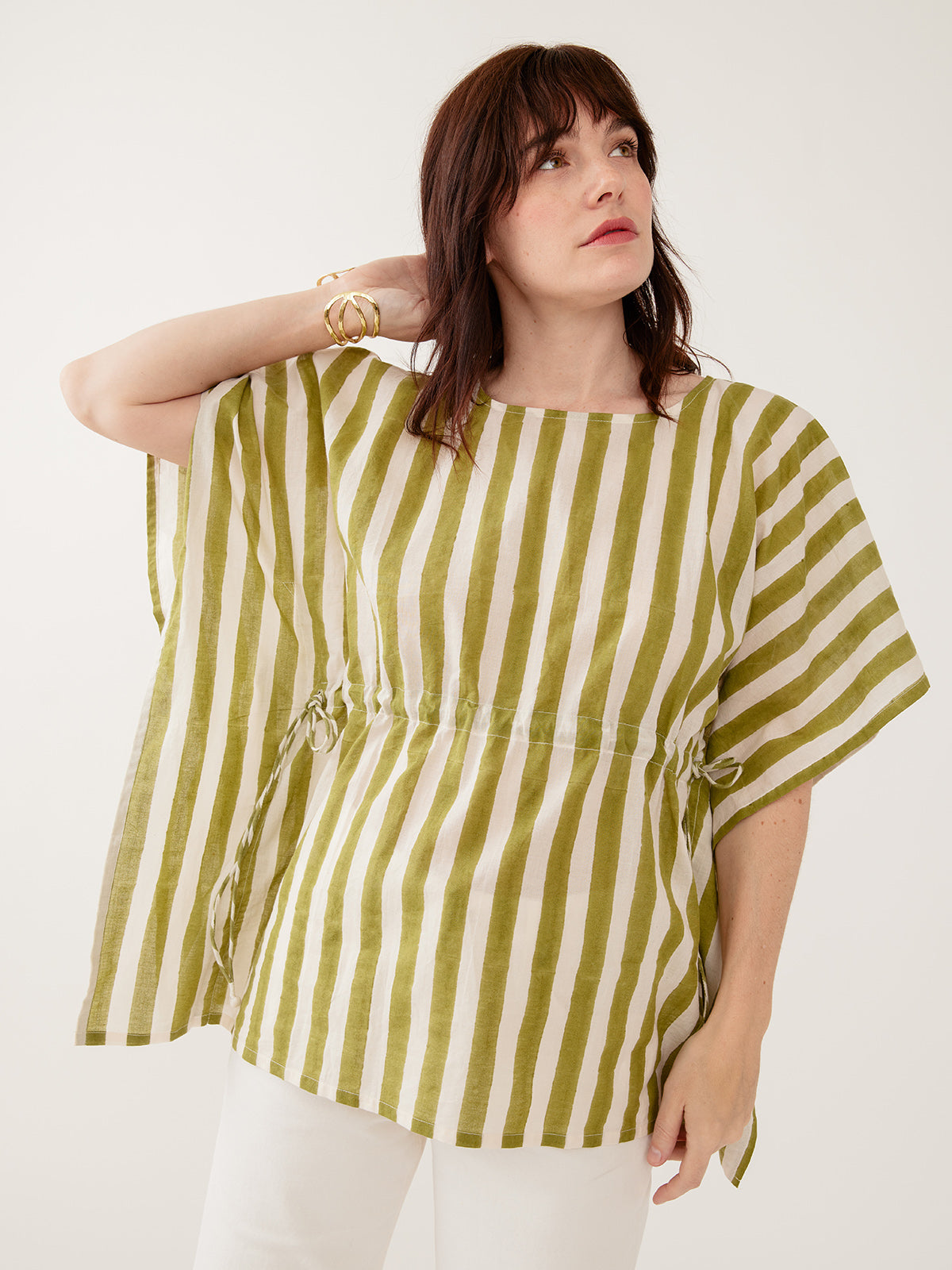 Darcey Kaftan Top - Green Stripe