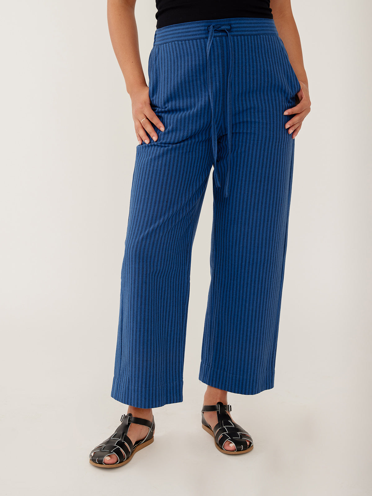 Emmy Drawstring Pant - Cerulean Stripe