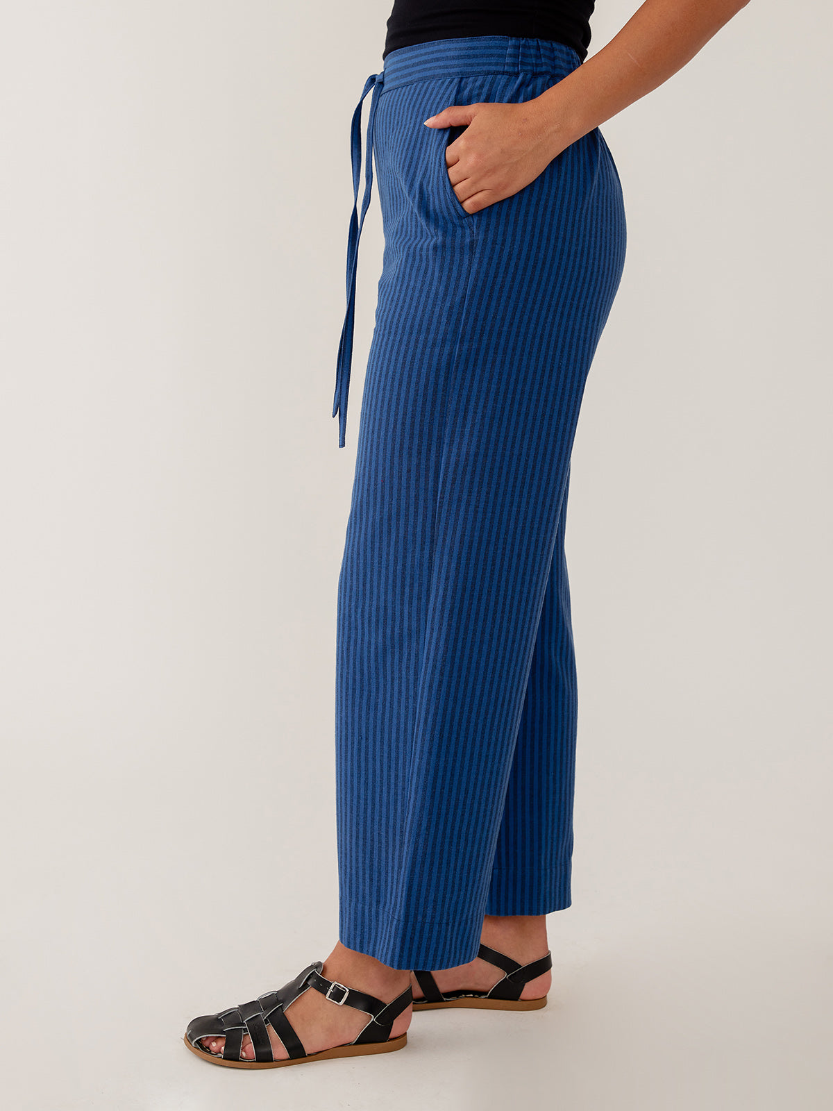 Emmy Drawstring Pant - Cerulean Stripe