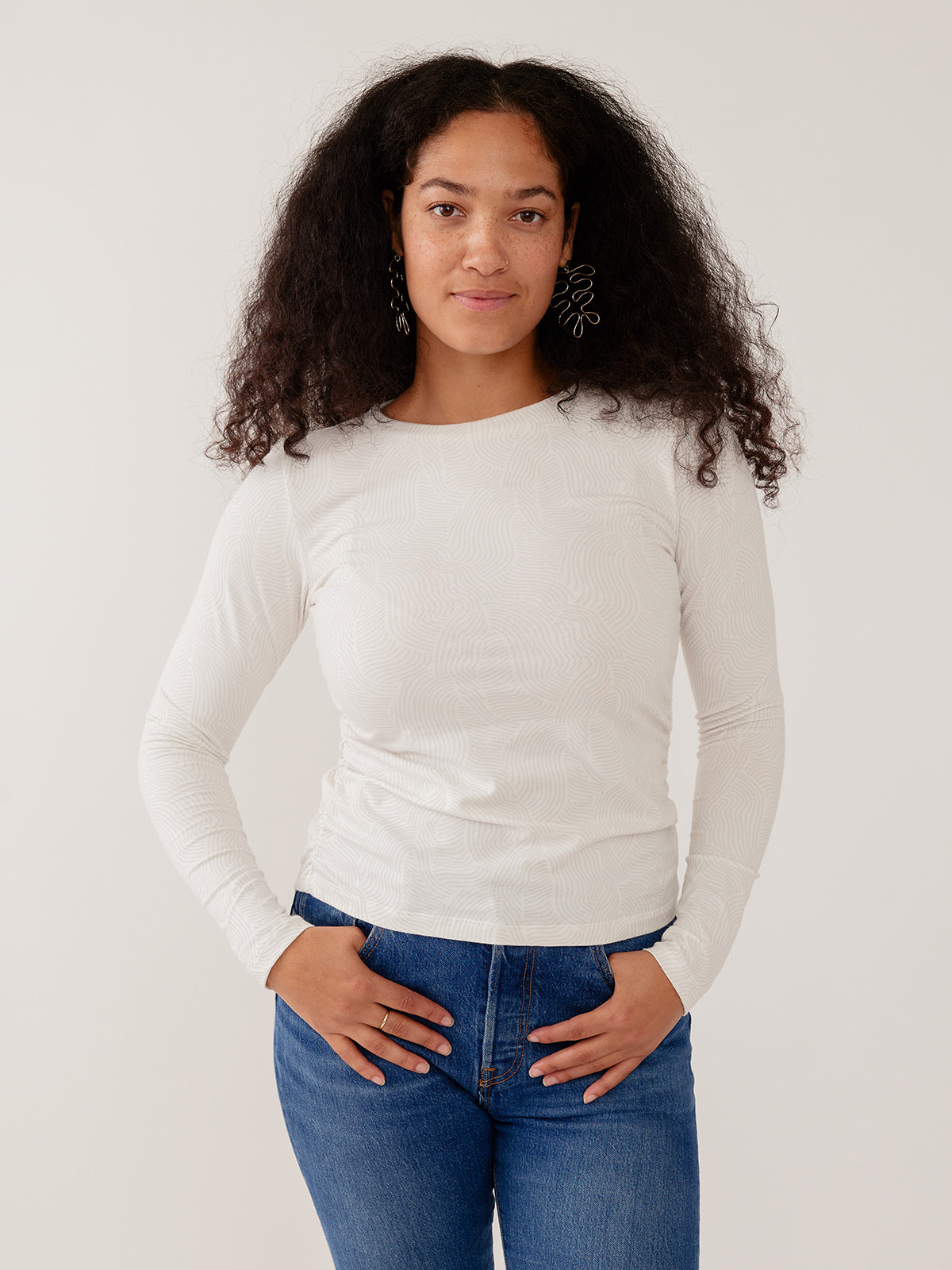 Jane Long Sleeve Top - White Waves Jersey