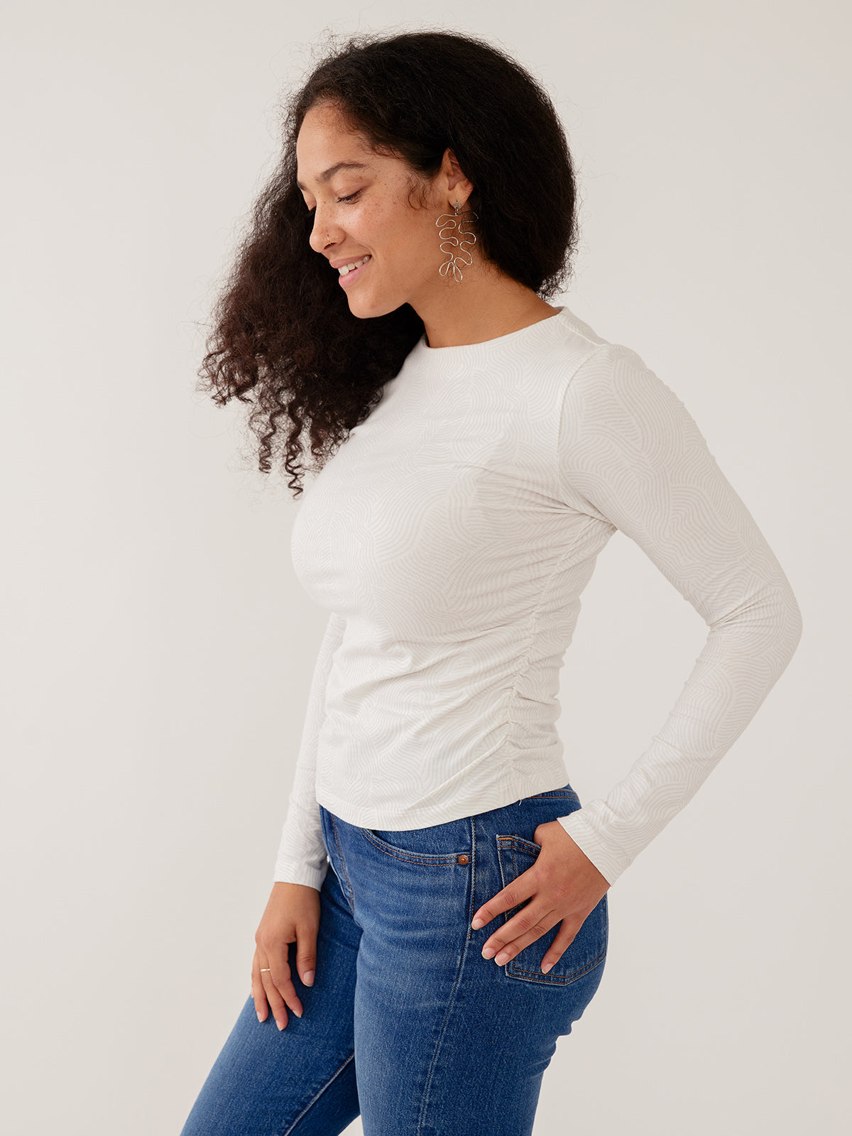 Jane Long Sleeve Top - White Waves Jersey