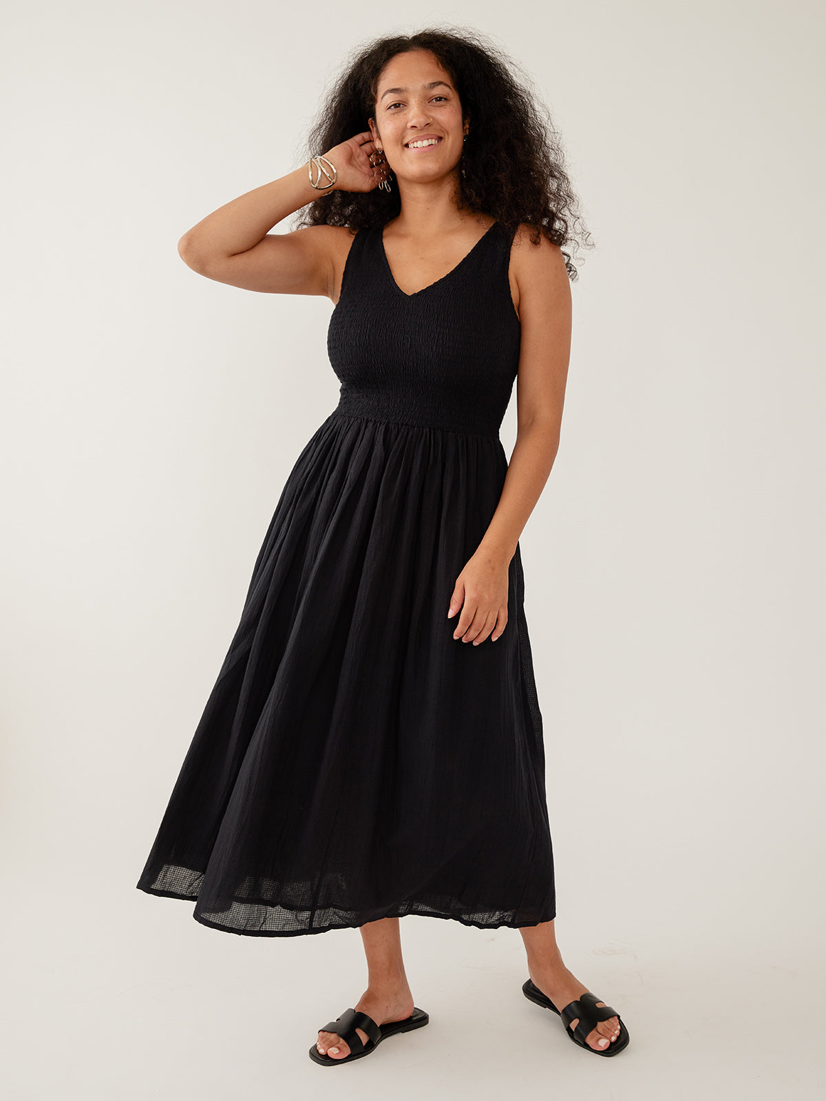 Lily V-Neck Sleeveless Dress - Black Textured Check