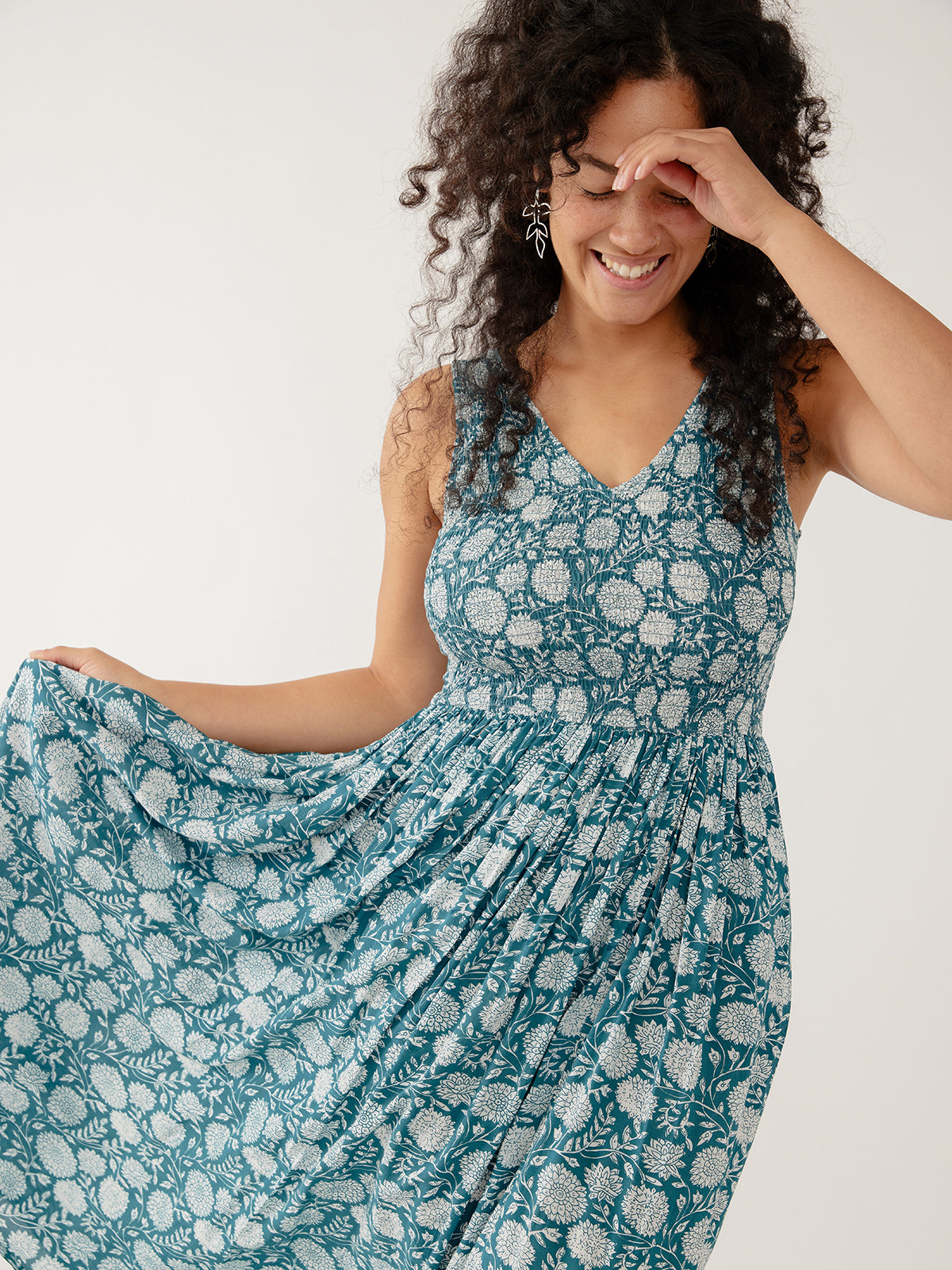 Lily V-Neck Sleeveless Dress - Teal Modal