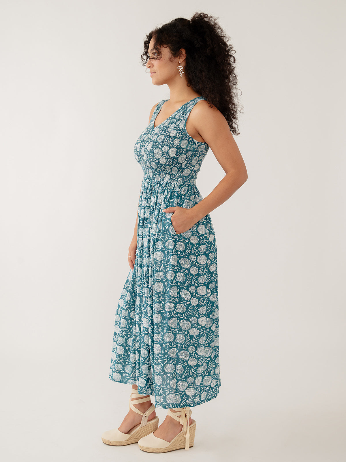 Lily V-Neck Sleeveless Dress - Teal Modal