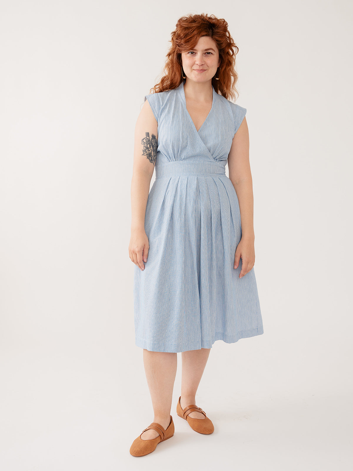 Lucille Dress - Blue Stripe Linen Cotton