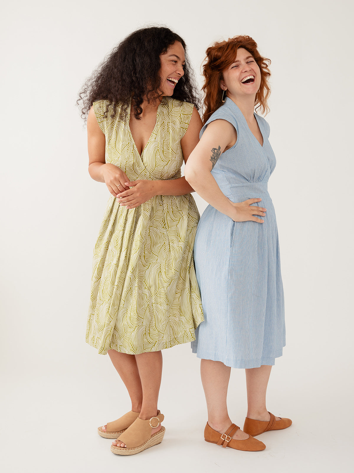 Lucille Dress - Blue Stripe Linen Cotton
