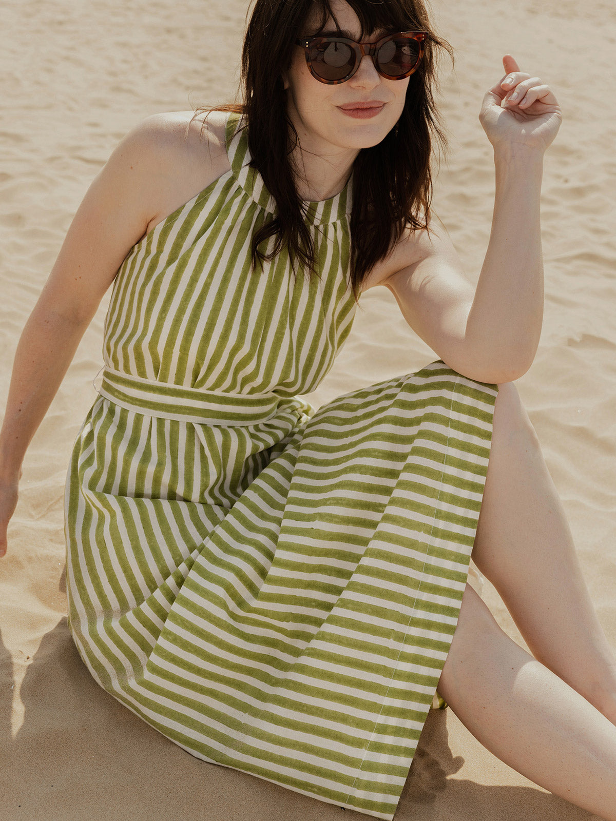 Miranda Dress Green Stripe