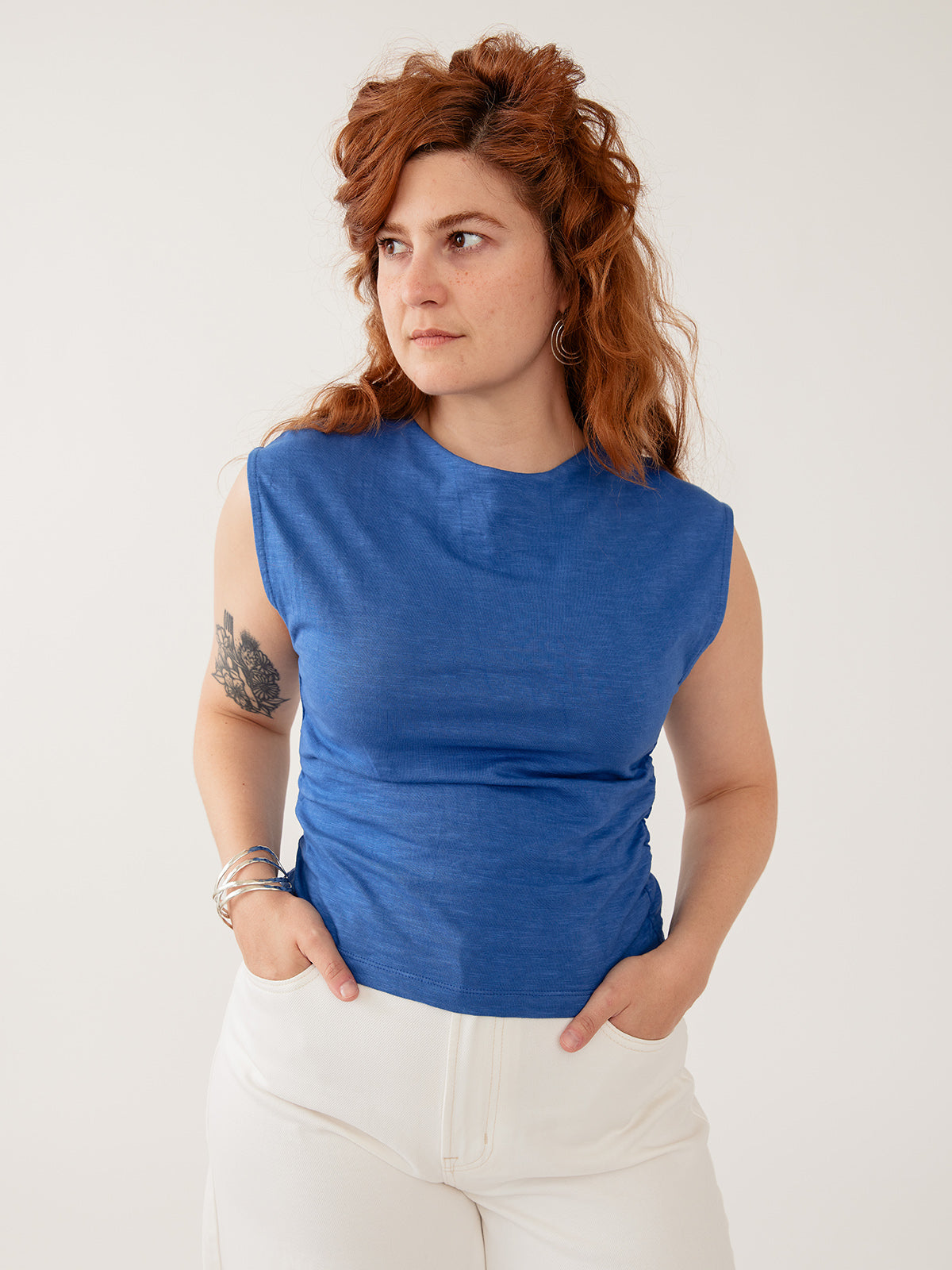 Ruched Top - Cerulean Slub