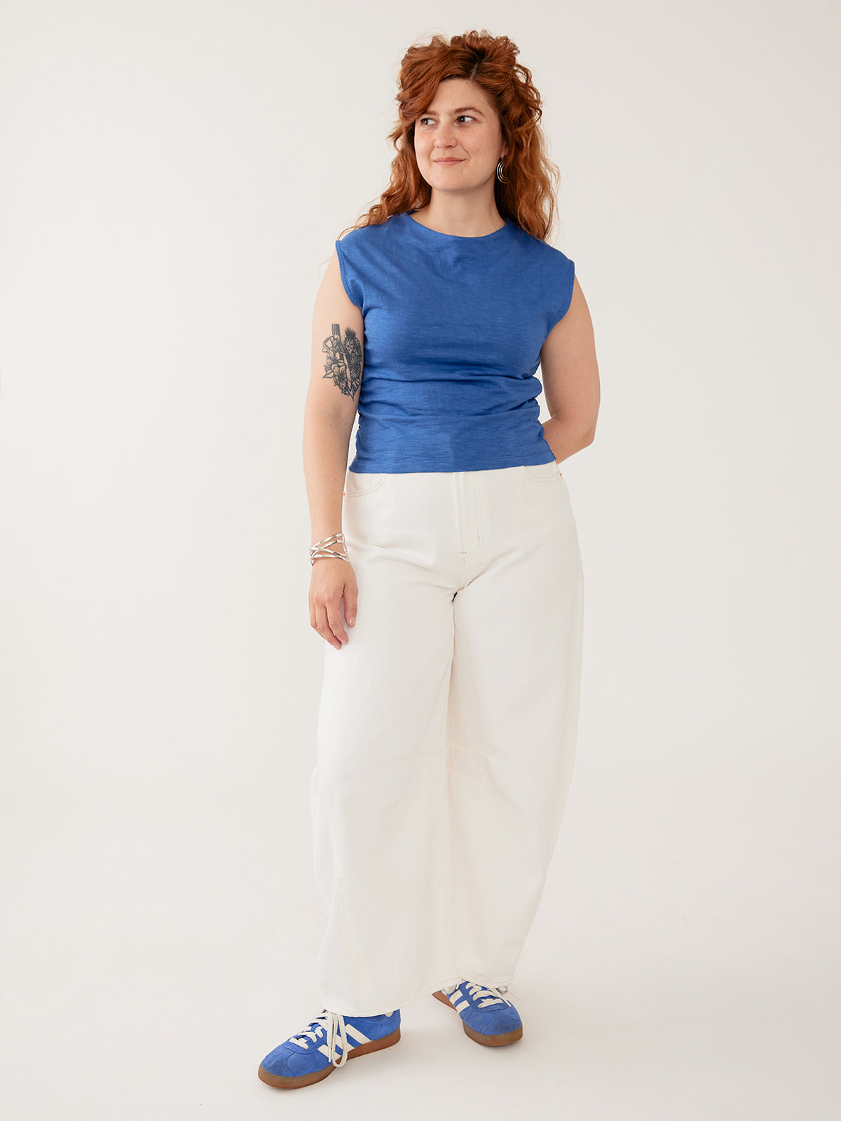 Ruched Top - Cerulean Slub