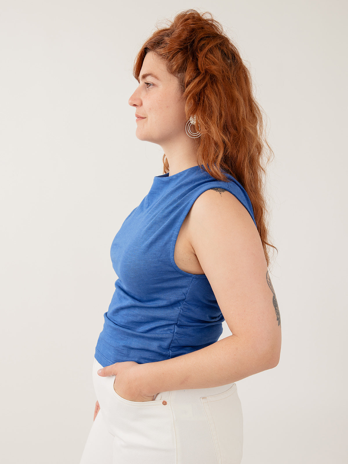 Ruched Top - Cerulean Slub