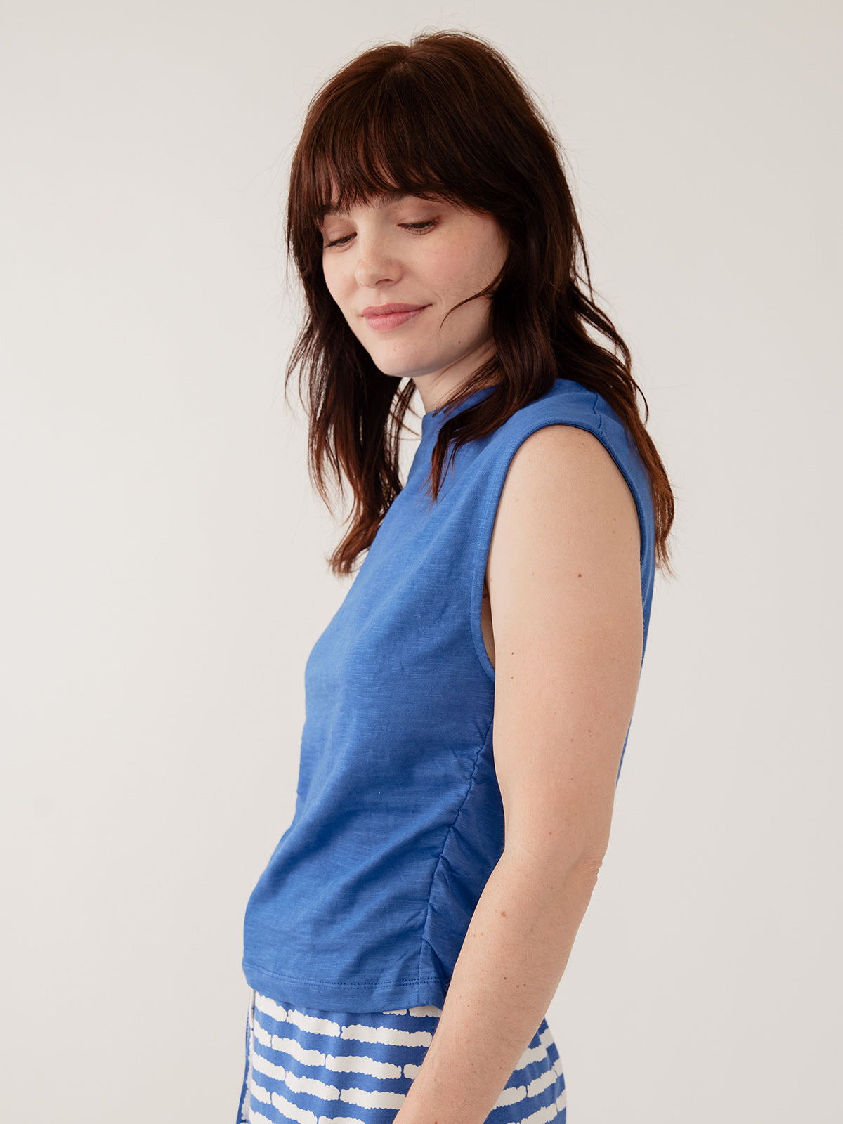Ruched Top - Cerulean Slub