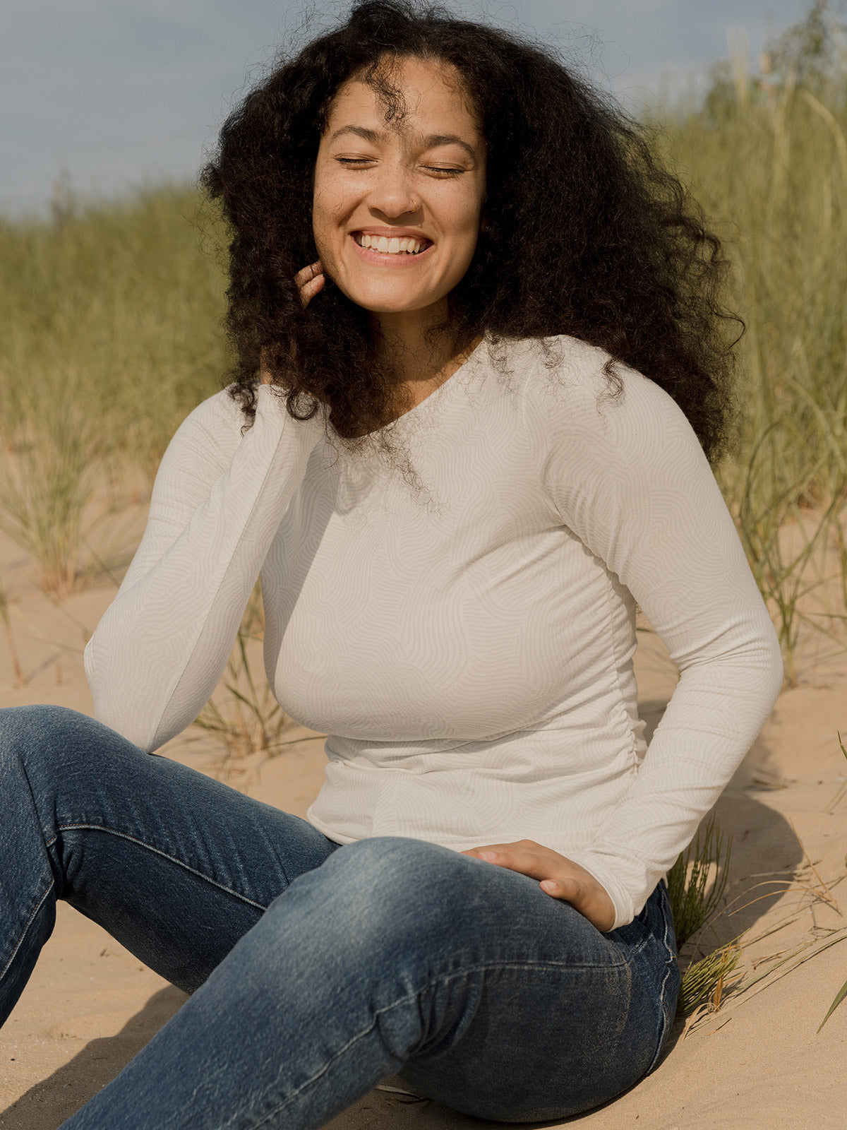 Jane Long Sleeve Top - White Waves Jersey