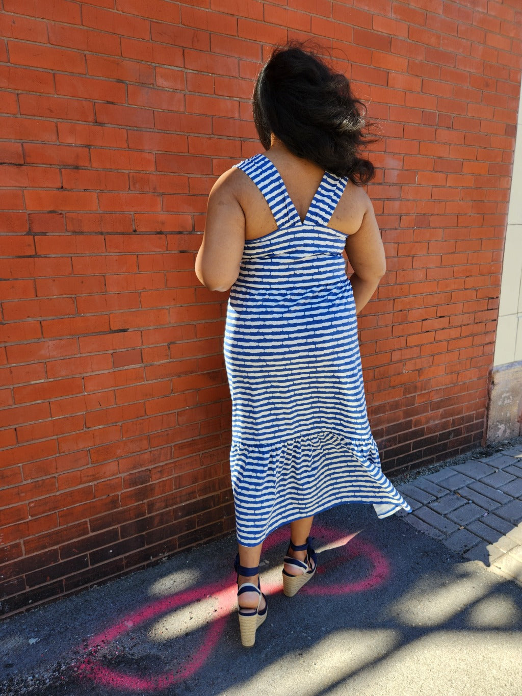 Opal Dress - Cobalt Split Stripe