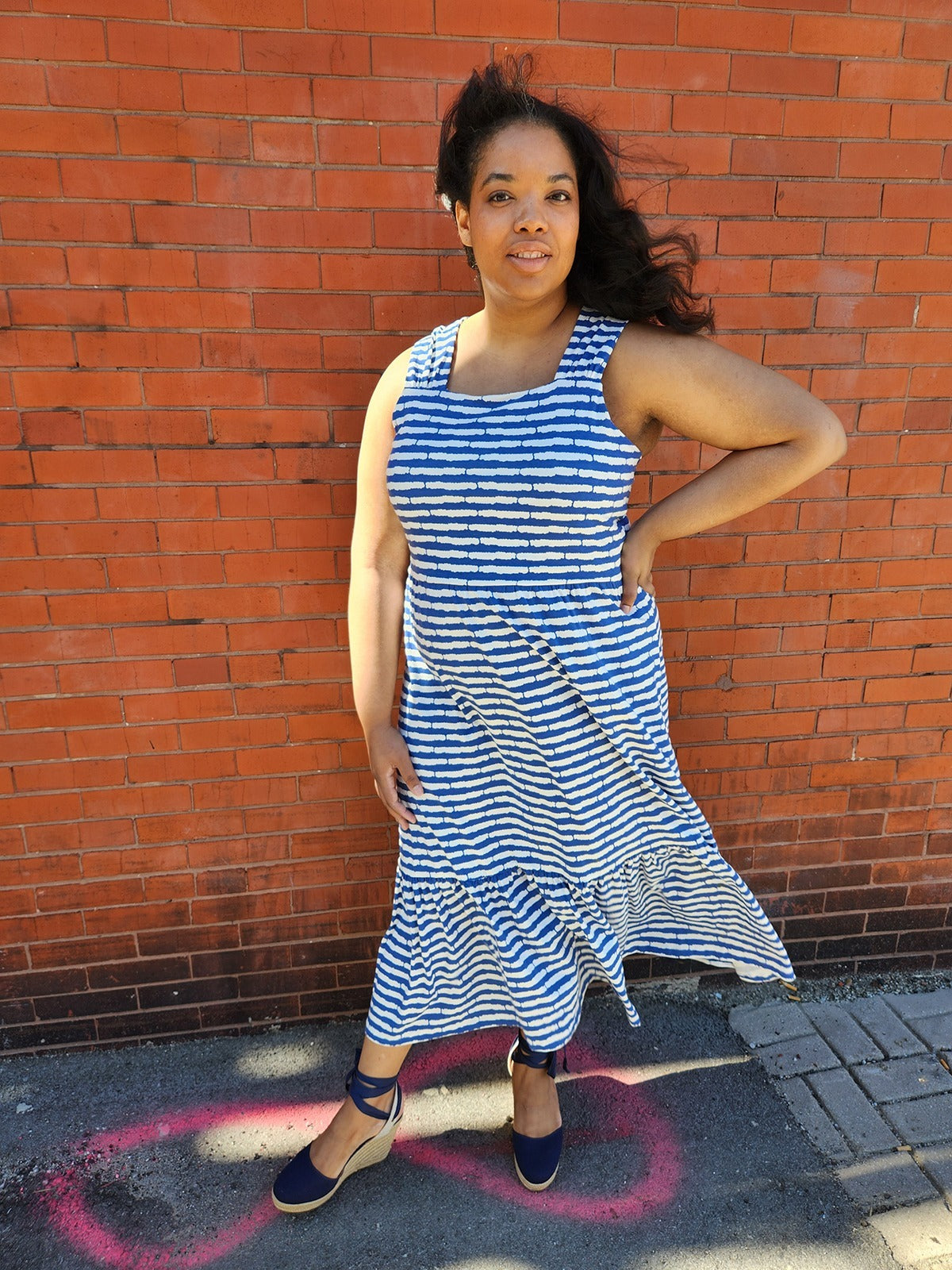 Opal Dress - Cobalt Split Stripe
