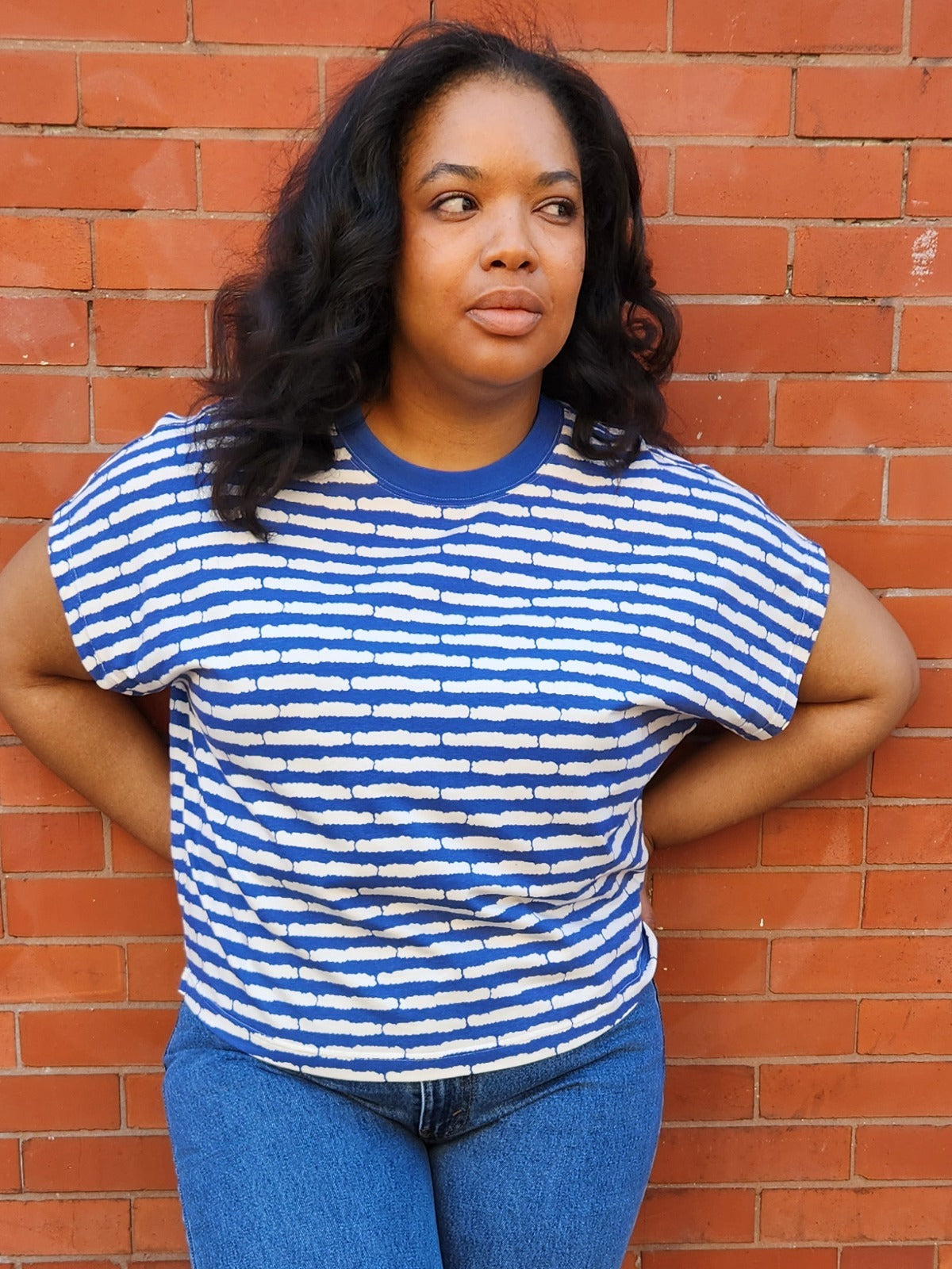 Caitlin Top - Cobalt Split Stripe