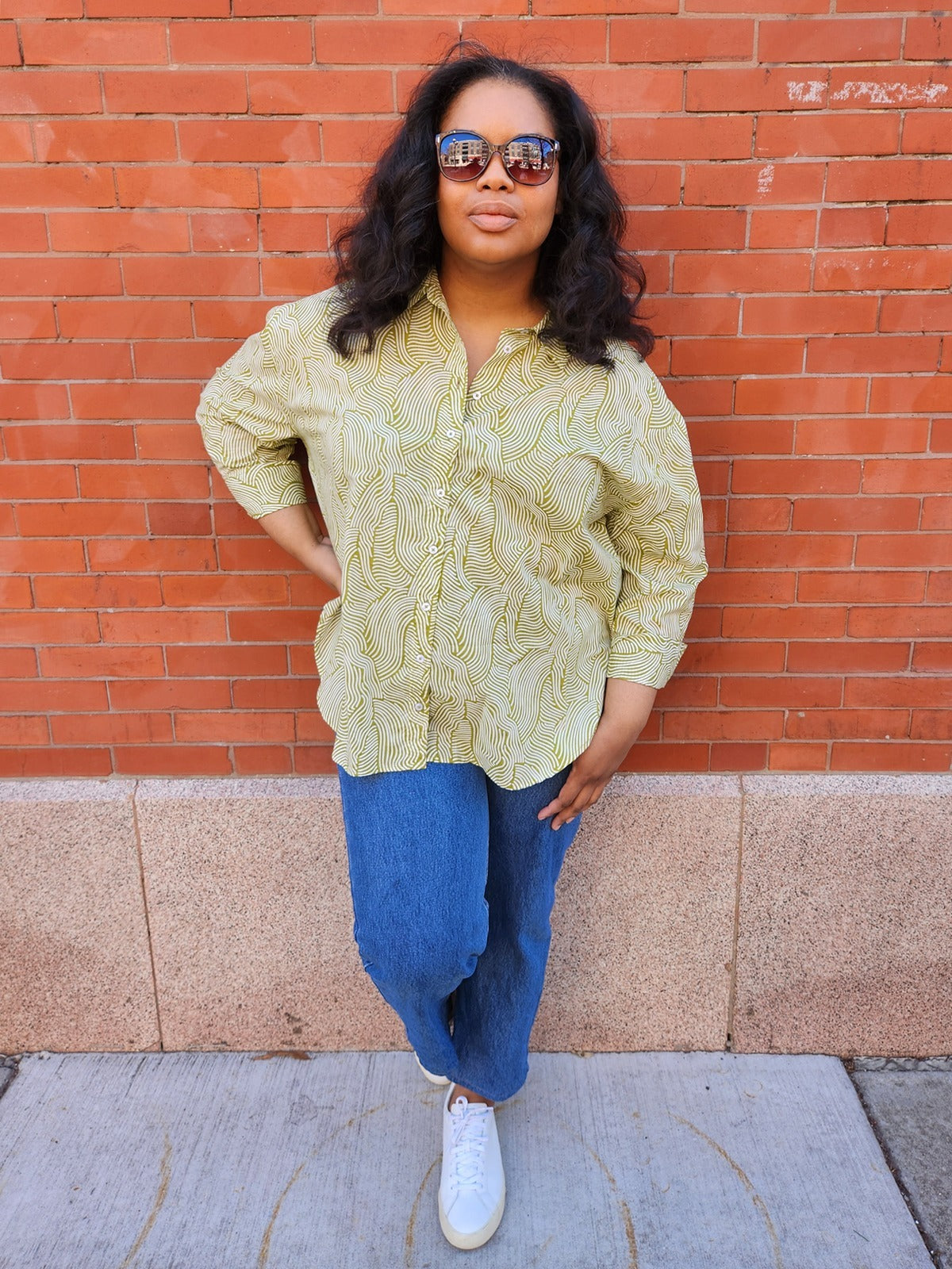 Mae Oversized Top - Waves Green