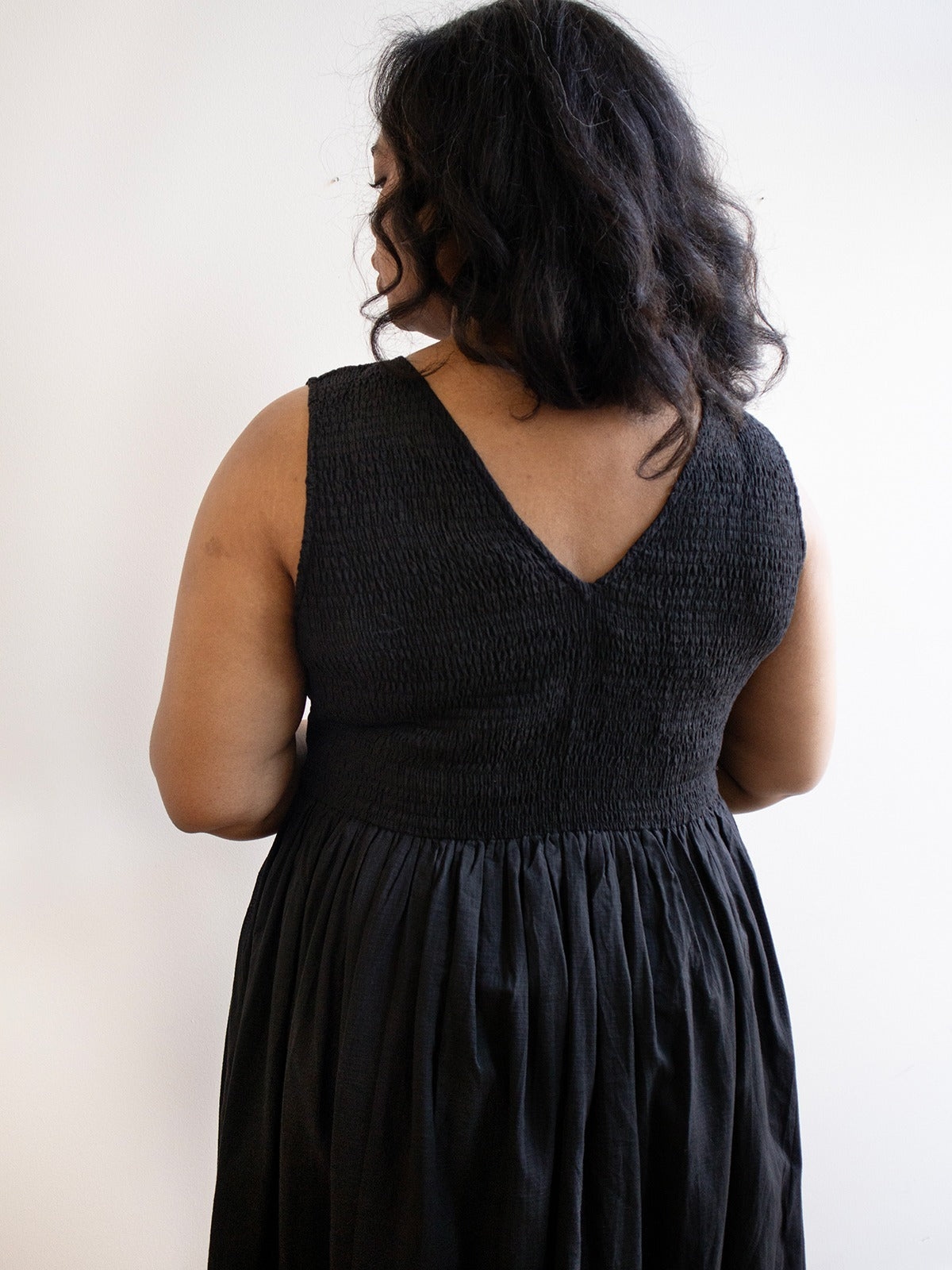 Lily V-Neck Sleeveless Dress - Black Textured Check