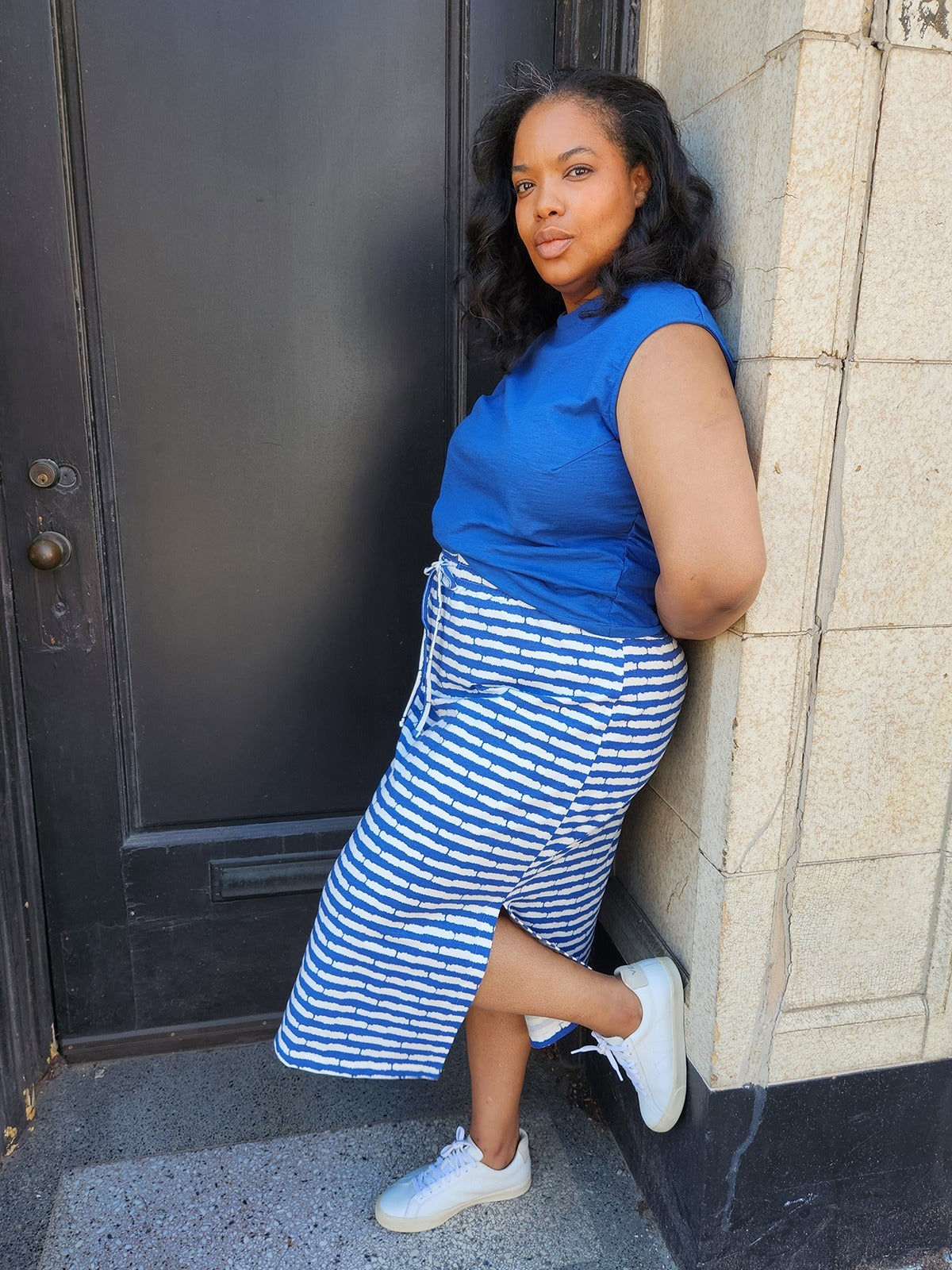 Isla Skirt - Cobalt Split Stripe