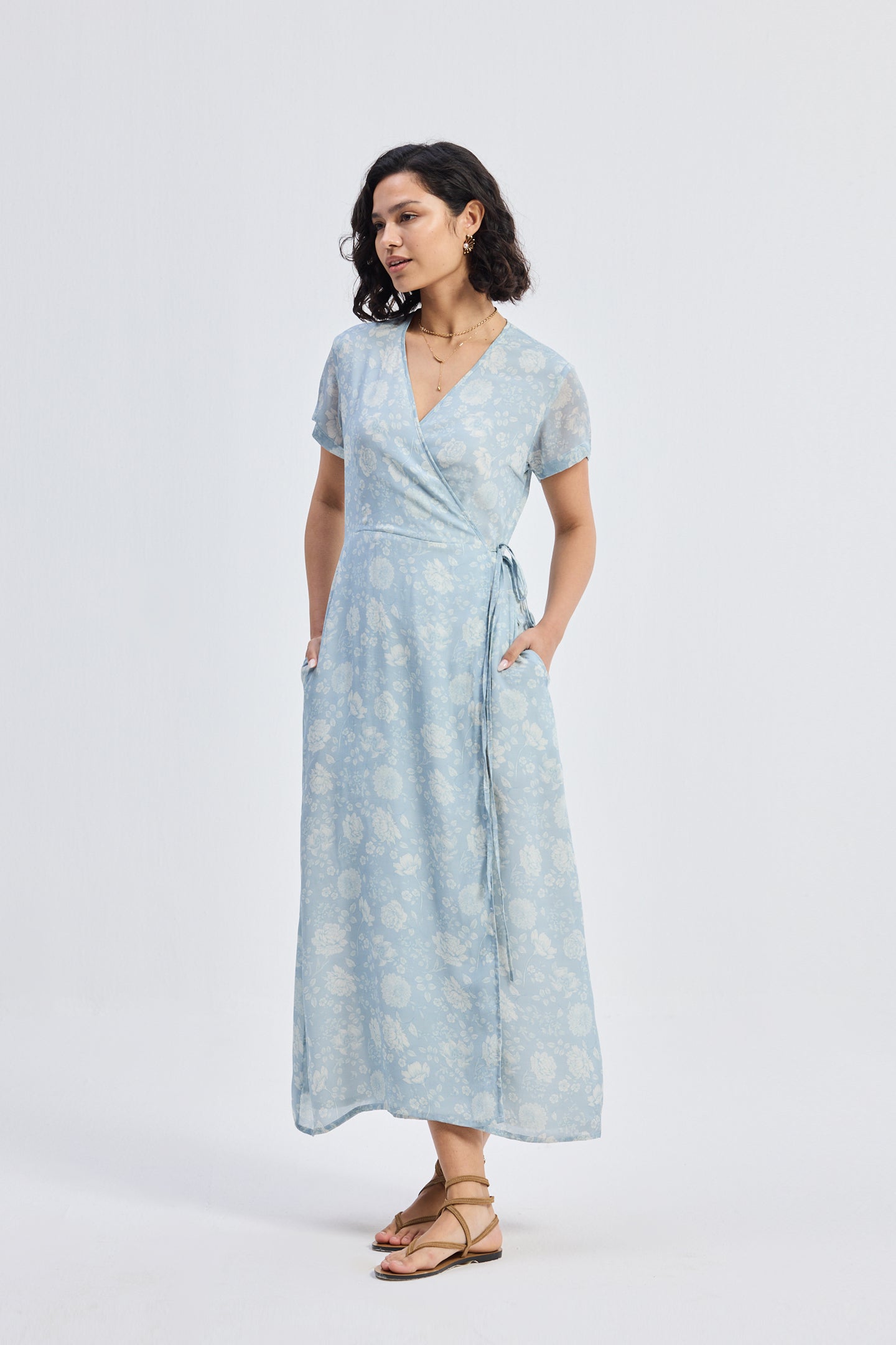 Maxi Wrap Dress in Florals Front