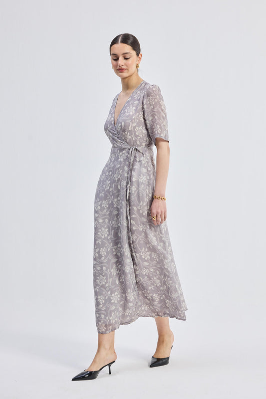 Maxi Wrap Floral dress in Vintage Vines Font