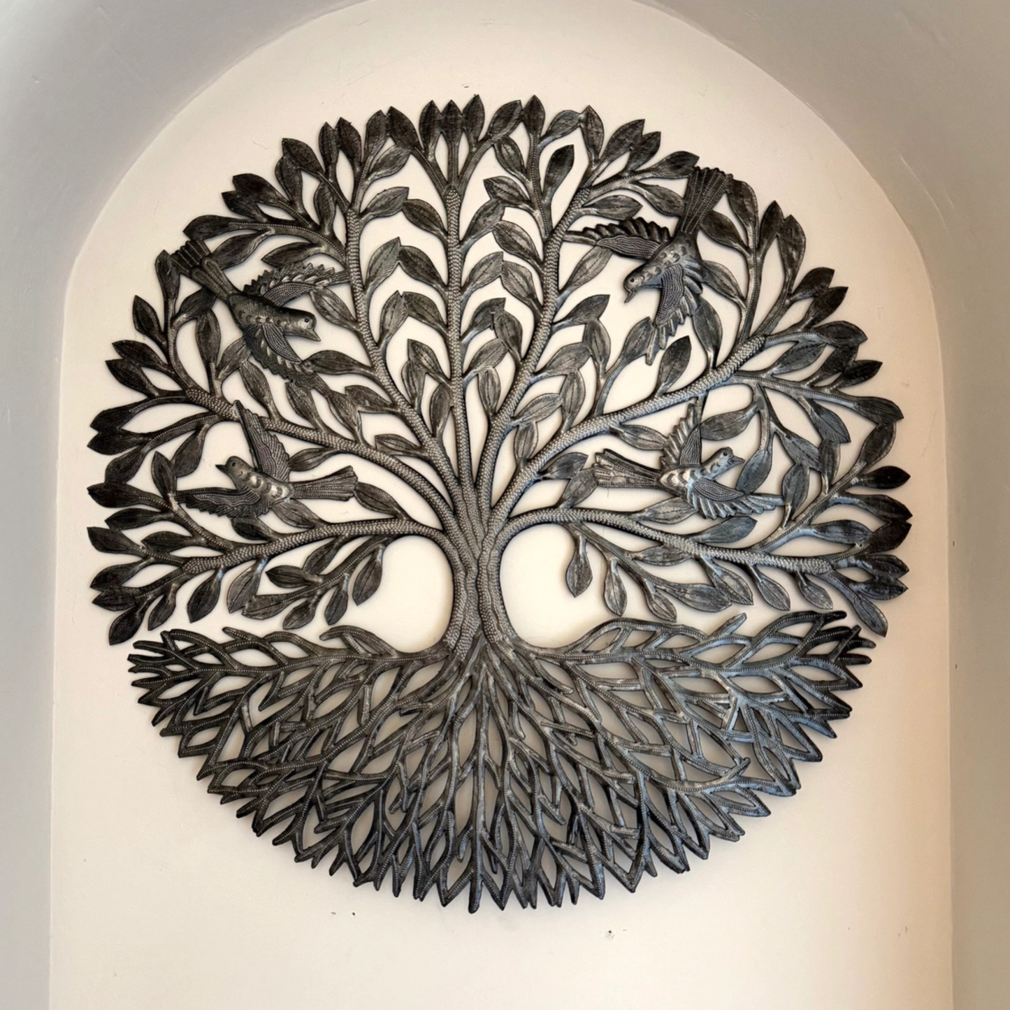 Tree of Life Birds Haitian Metal Wall Art 23" Fair Trade 