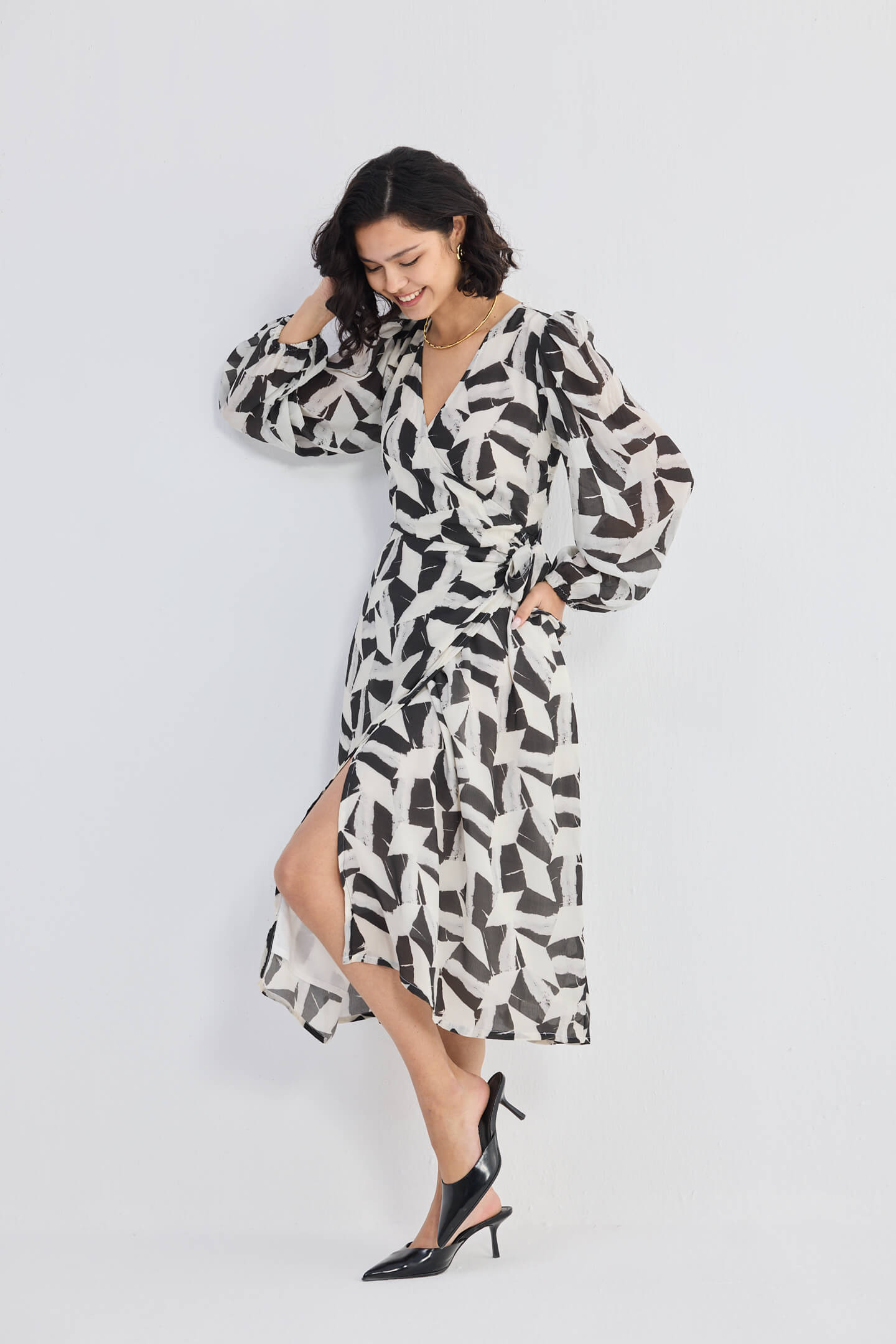 Midi Wrap Dress in Abstract Mosaic Moodshot