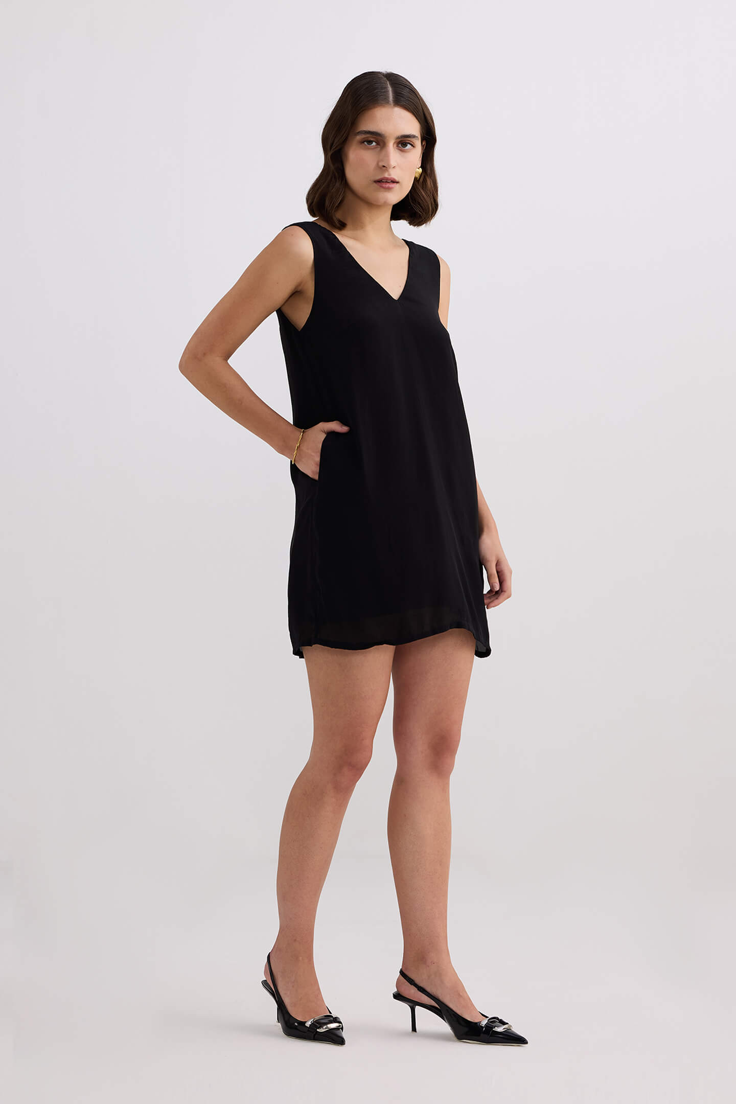 Midnight Muse V-neck Short Dress in Black Side
