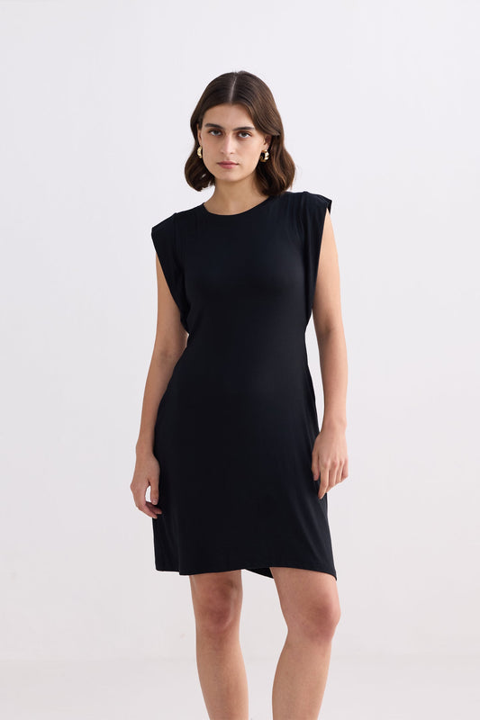 Muscle Tee Short Dress in Black Front