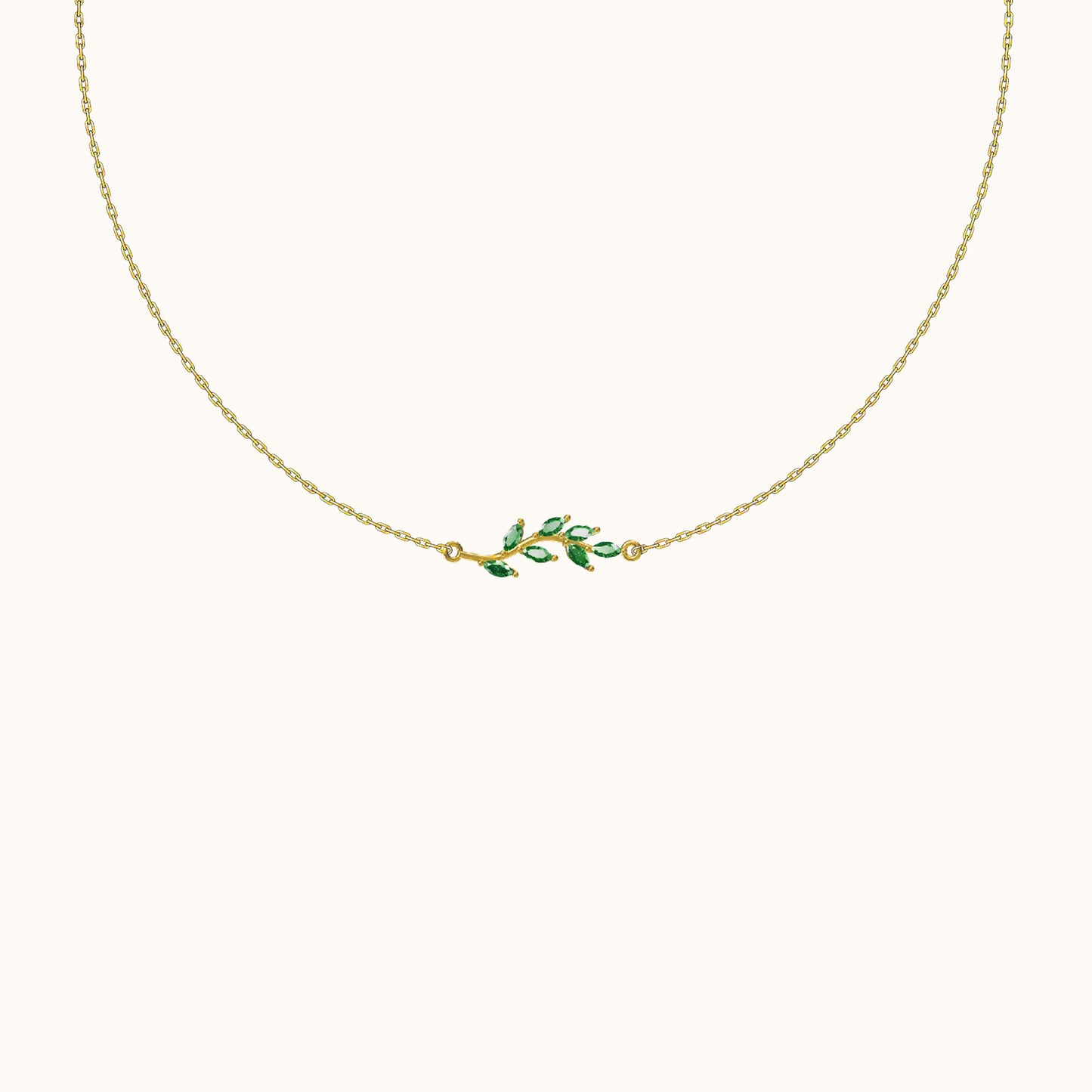 Green CZ Leaves Necklace
