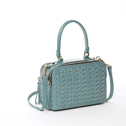 SUSU Woven Leather Crossbody Bag Blue Purse Women's Handbag