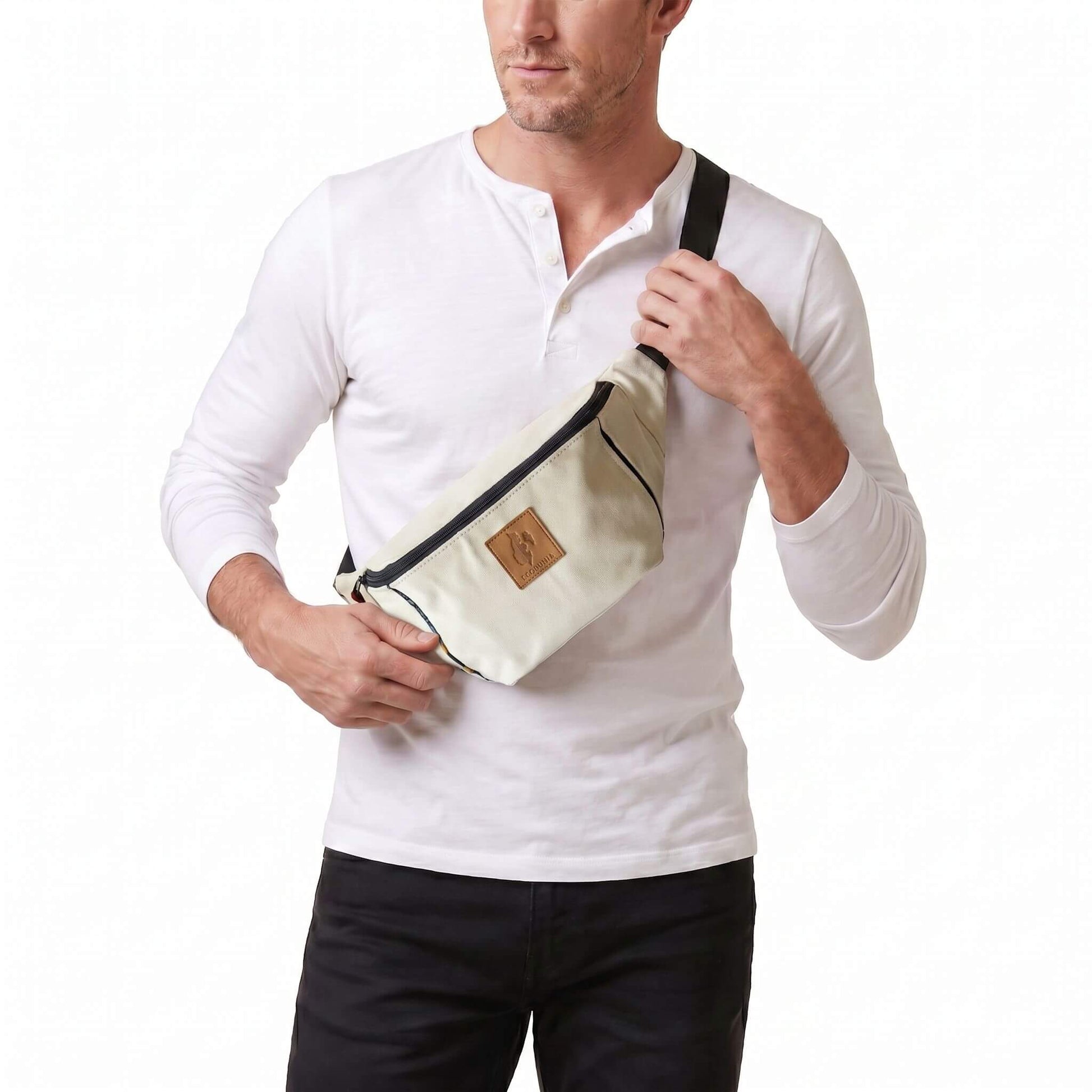Crossbody Large Fanny Pack -  Canvas Waist Bag #color_natural