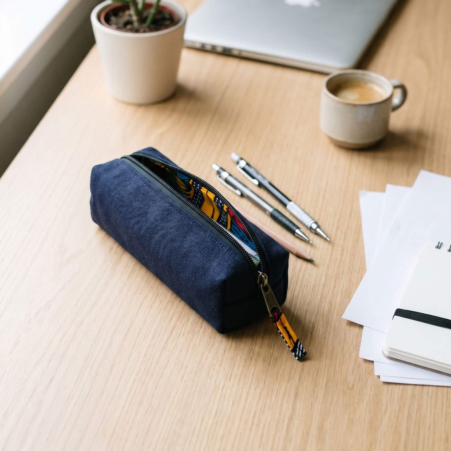 Pencil Pouch Zipper Bag – Fair Trade Cotton Canvas Pencil Case  - EcoDunia #color_navy-blue