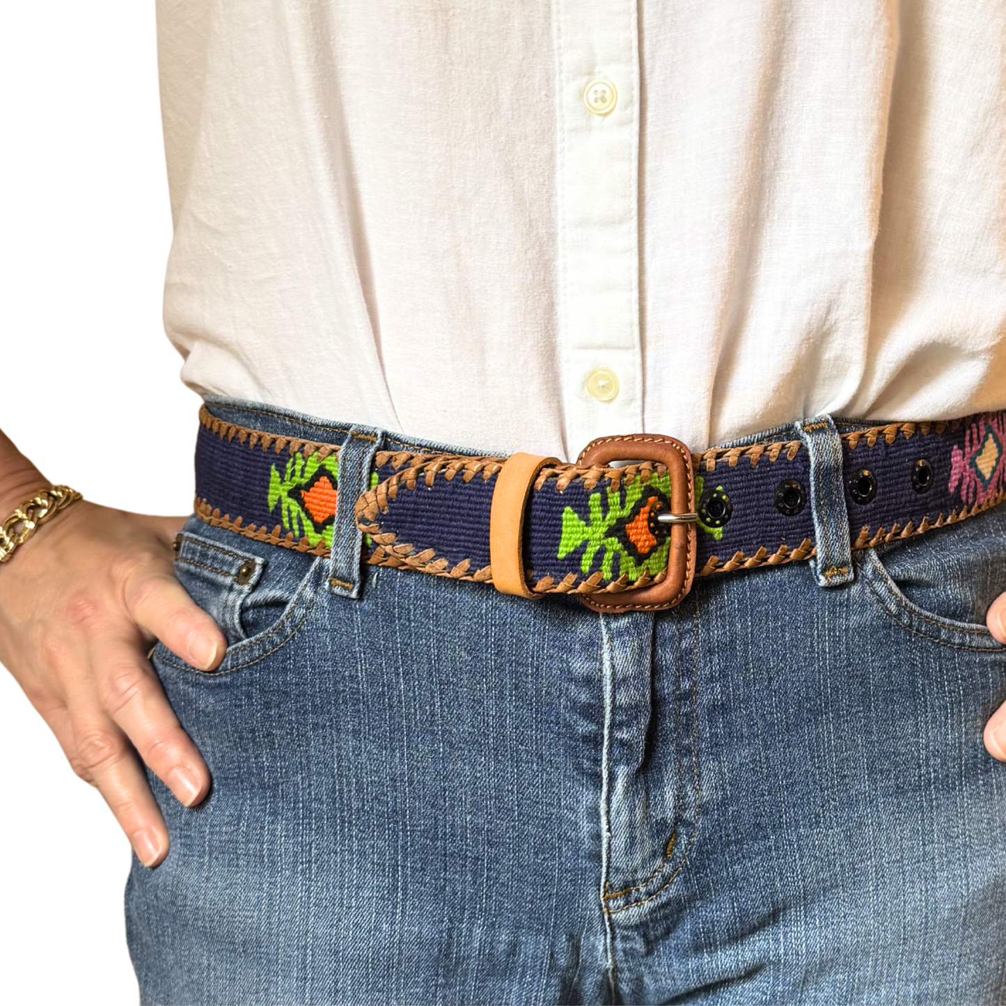 Navy Handwoven Guatemalan Whip-Stitched Belt