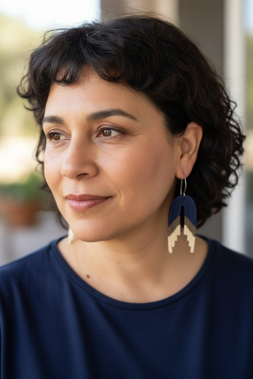 Navy Waterfall Earrings-TAVWE