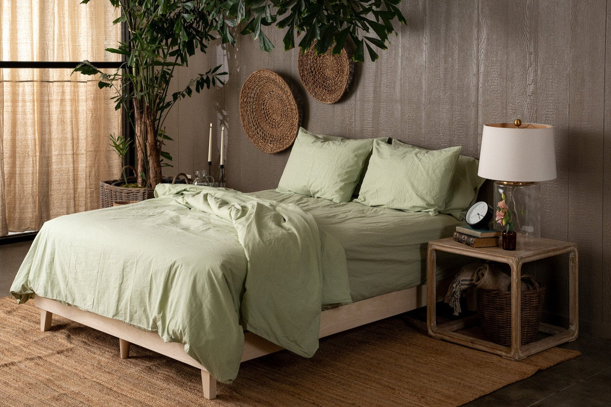 Crinkle Percale Organic Cotton Duvet Cover Set + Shams