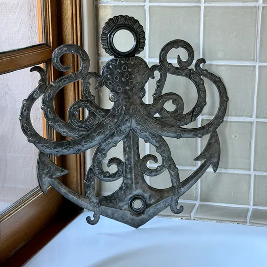 Large Haitian Octopus Anchor Metal Wall Art Recycled 
